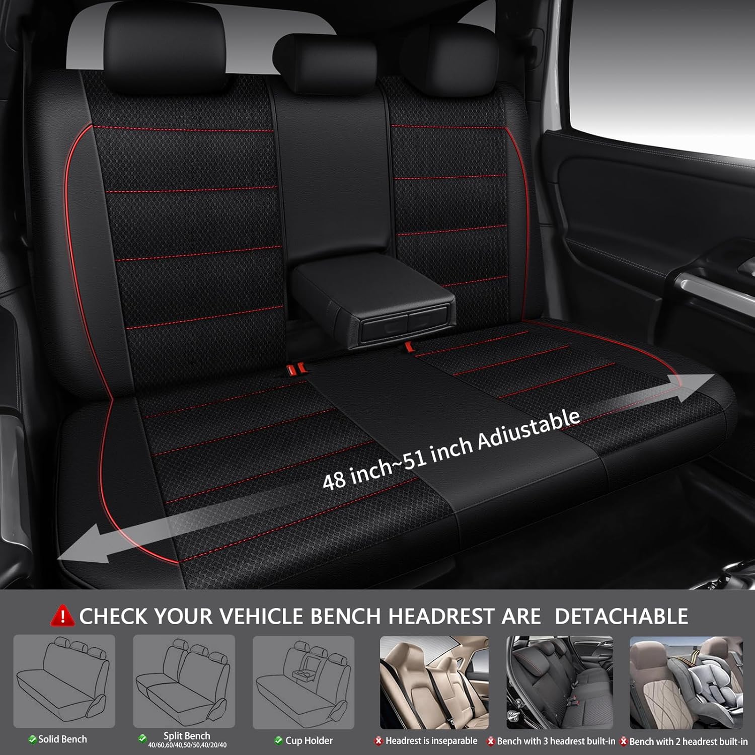 Thumbnail 4 de CAR PASS Mesh Leather Car Seat Covers Full Set (Airbag Compatible) — Black and Red