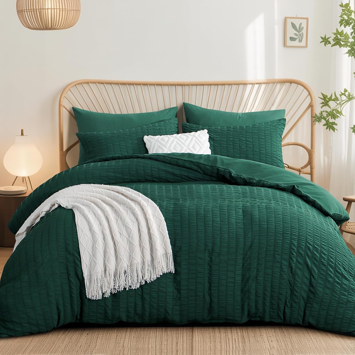 Thumbnail 6 de Aisbo King Size Seersucker Duvet Cover Set, White – 3pc (230×220cm) with 2 Pillowcases