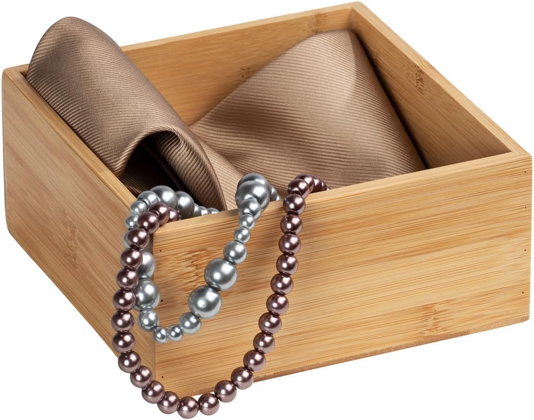 Detalle de WENKO Plateau en Bambou Terra M - Tablette de rangement pour la salle de bain (15 x 7 x 15 cm) Naturel