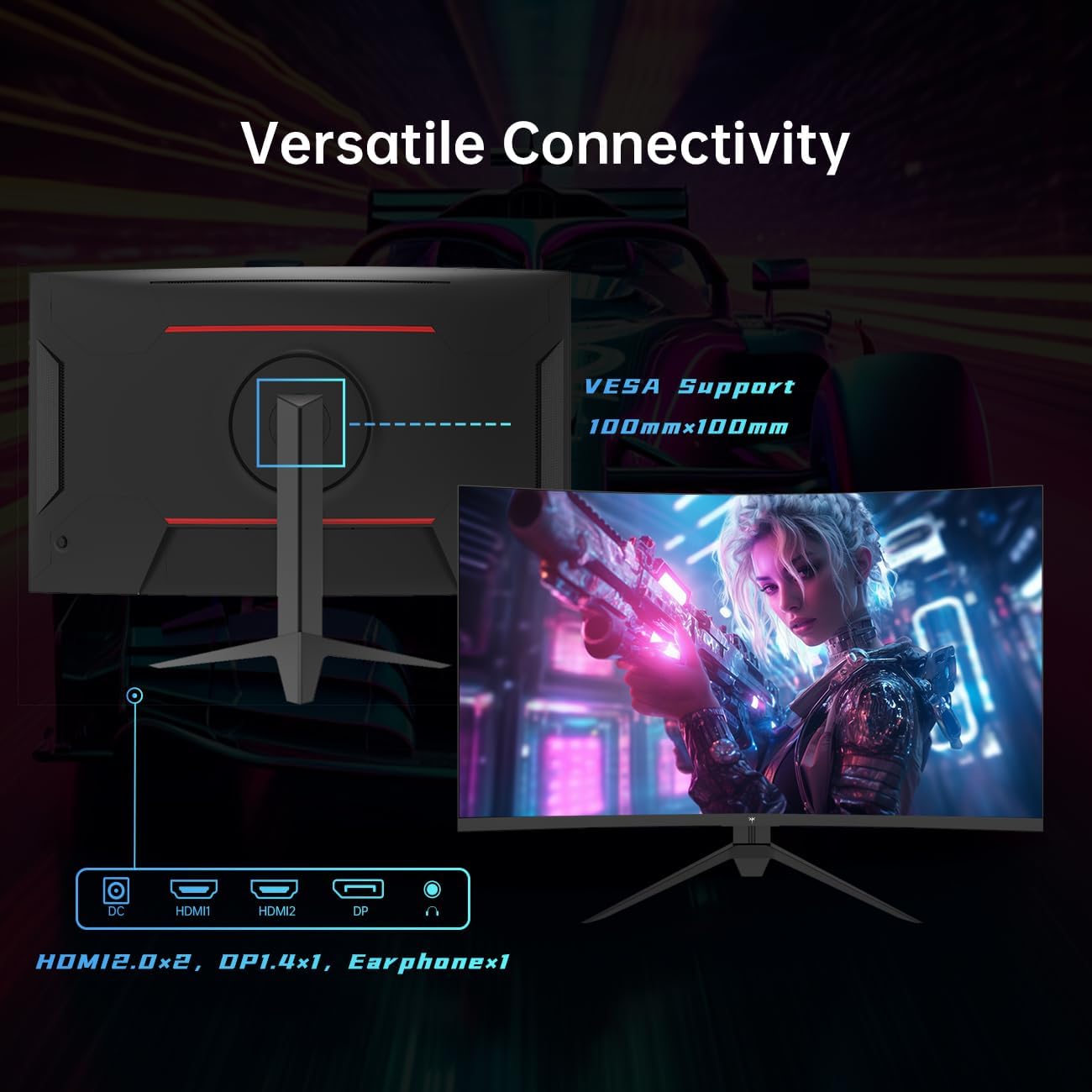 Thumbnail 4 de KTC 32 Inch Curved Gaming Monitor (H32S17CKTC) — FHD 1080P 165Hz, 1500R, FreeSync Premium, HDR, HDMI 2.0 & DisplayPort 1.4