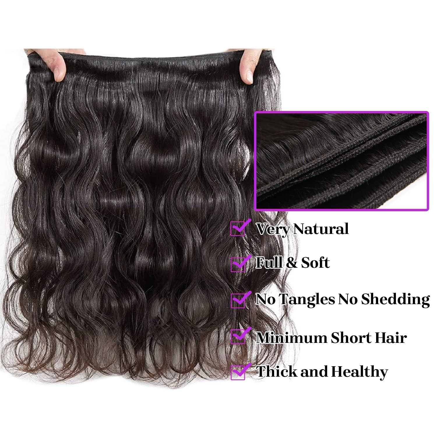 Thumbnail 3 de 12A Body Wave Human Hair 4 Bundles (18/20/22/24 Inch) 100% Remy Virgin Hair Weave Extensions – Natural Black