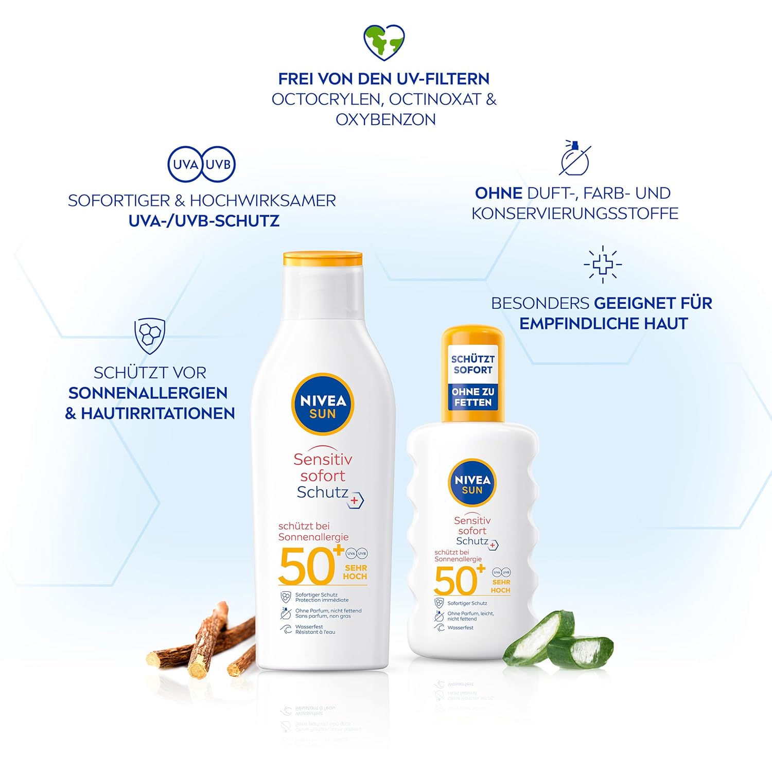 Thumbnail 1 de NIVEA SUN Sensitiv Sofort Schutz Sonnenspray LSF 50+ (duftfrei, wasserfest) – 200 ml