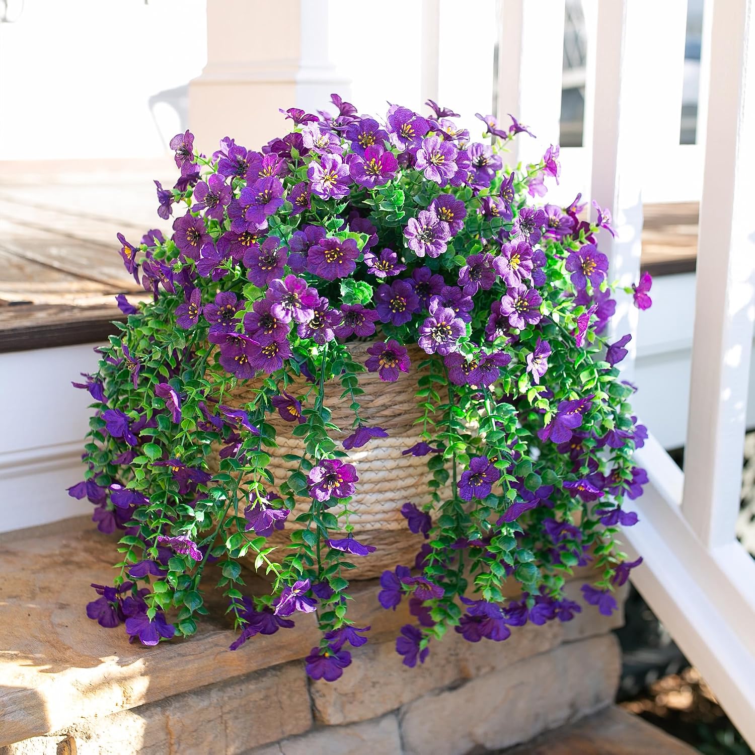 Thumbnail 6 de HyeFlora 2-Pack Dark Purple Artificial Hanging Flowers with Eucalyptus Leaves for Outdoor Garlands