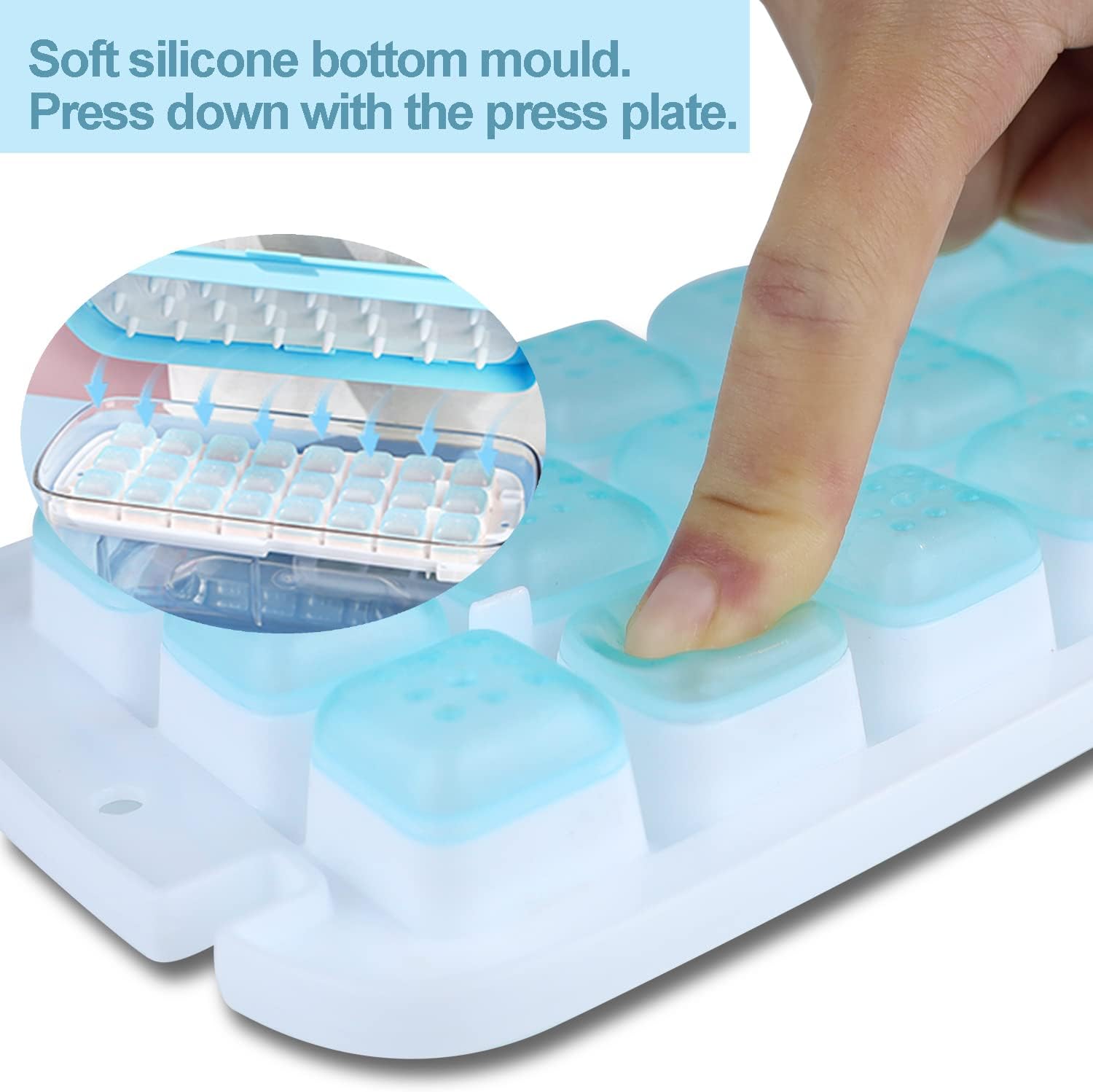 Thumbnail 4 de Ice cube tray with lid (48-cube set), press-release silicone moulds with storage container