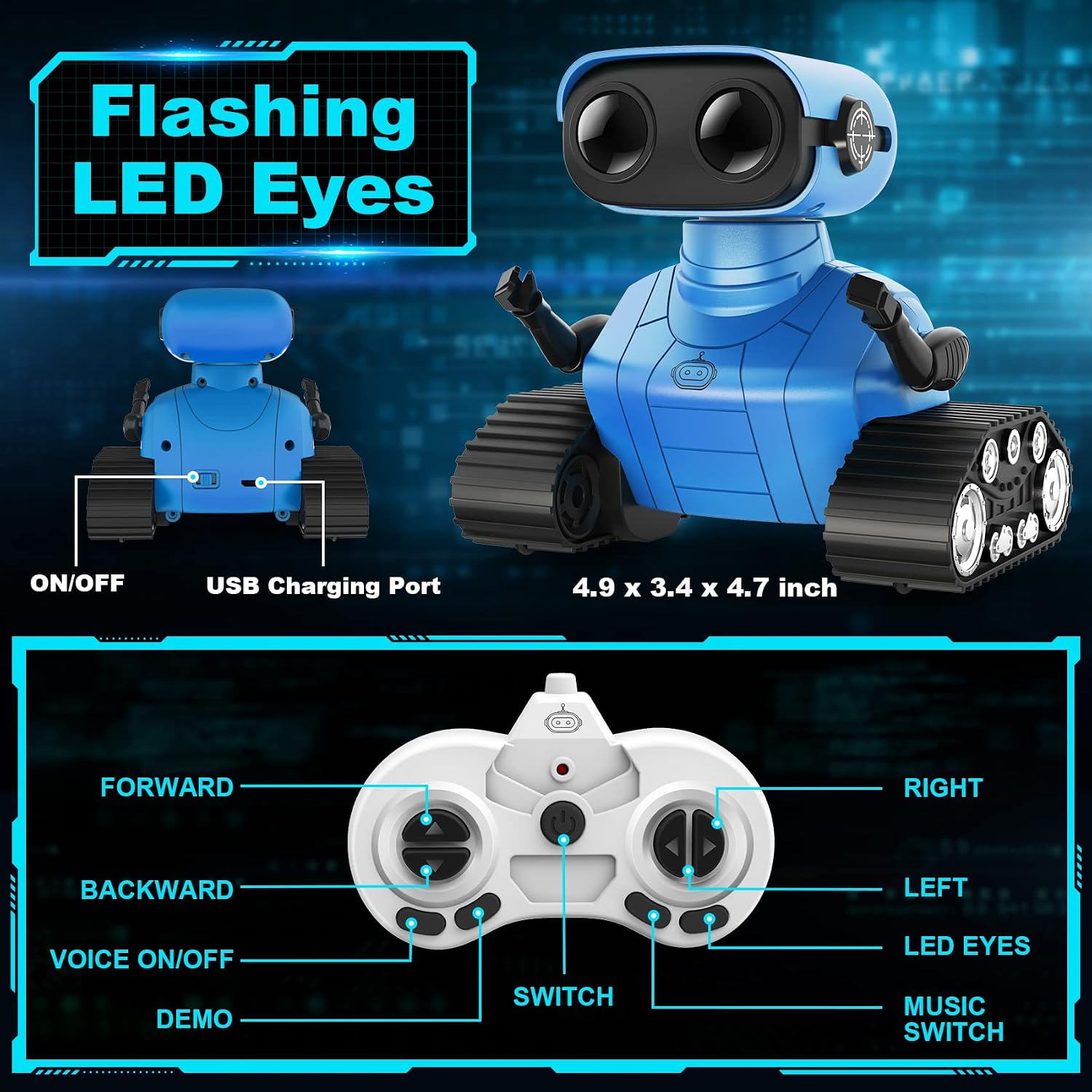 Detalle 1 de Hamourd SQN-008 Remote Control Robot with LED Eyes, Music and Dance Mode