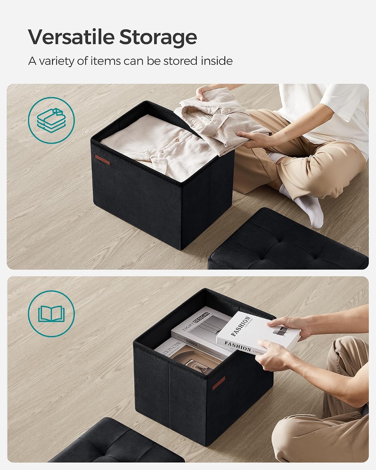 Detalle 1 de SONGMICS Folding Storage Ottoman, 12.2 x 16.1 x 12.2 Inches