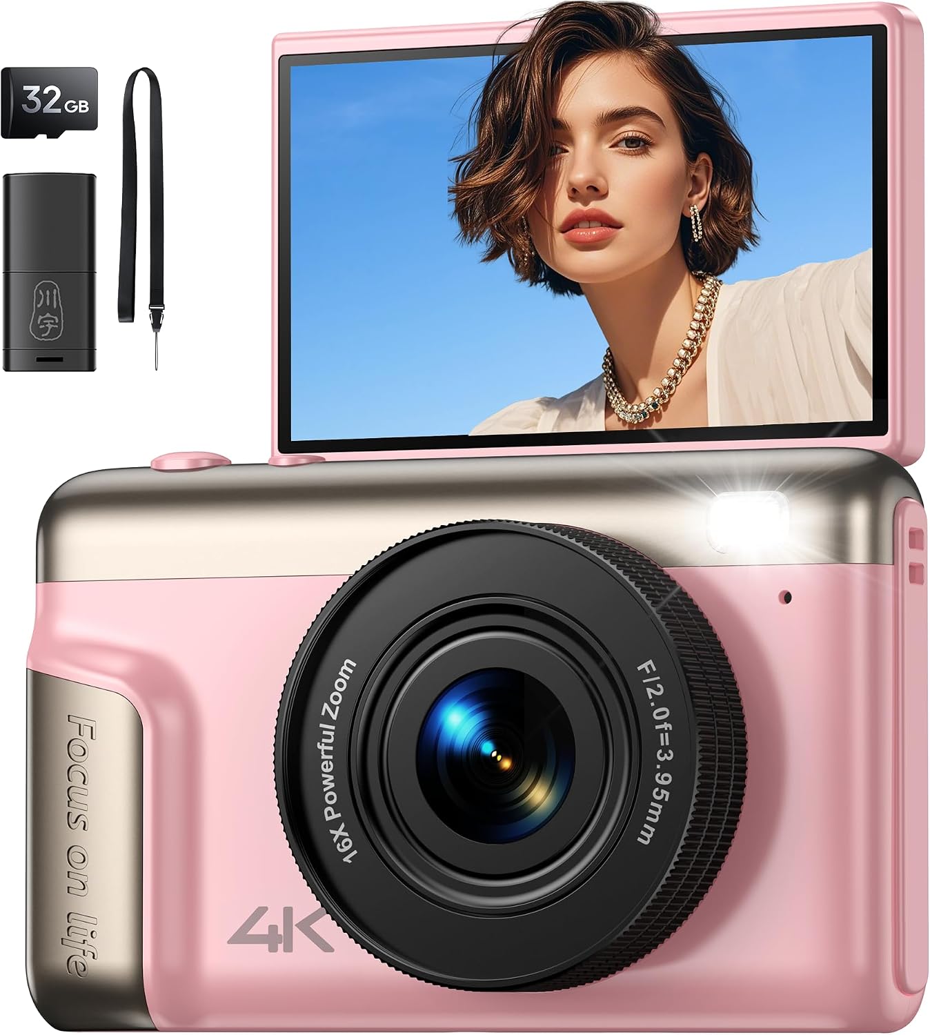Detalle de Camara 4K 64MP Compacta 32GB rosa