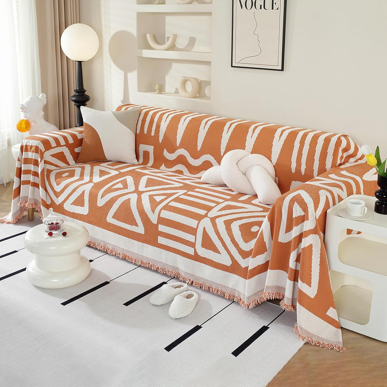 Detalle de Royhom Telo Copridivano 3 Posti con Foulard Angolare: stile boho arancione e protezione universale