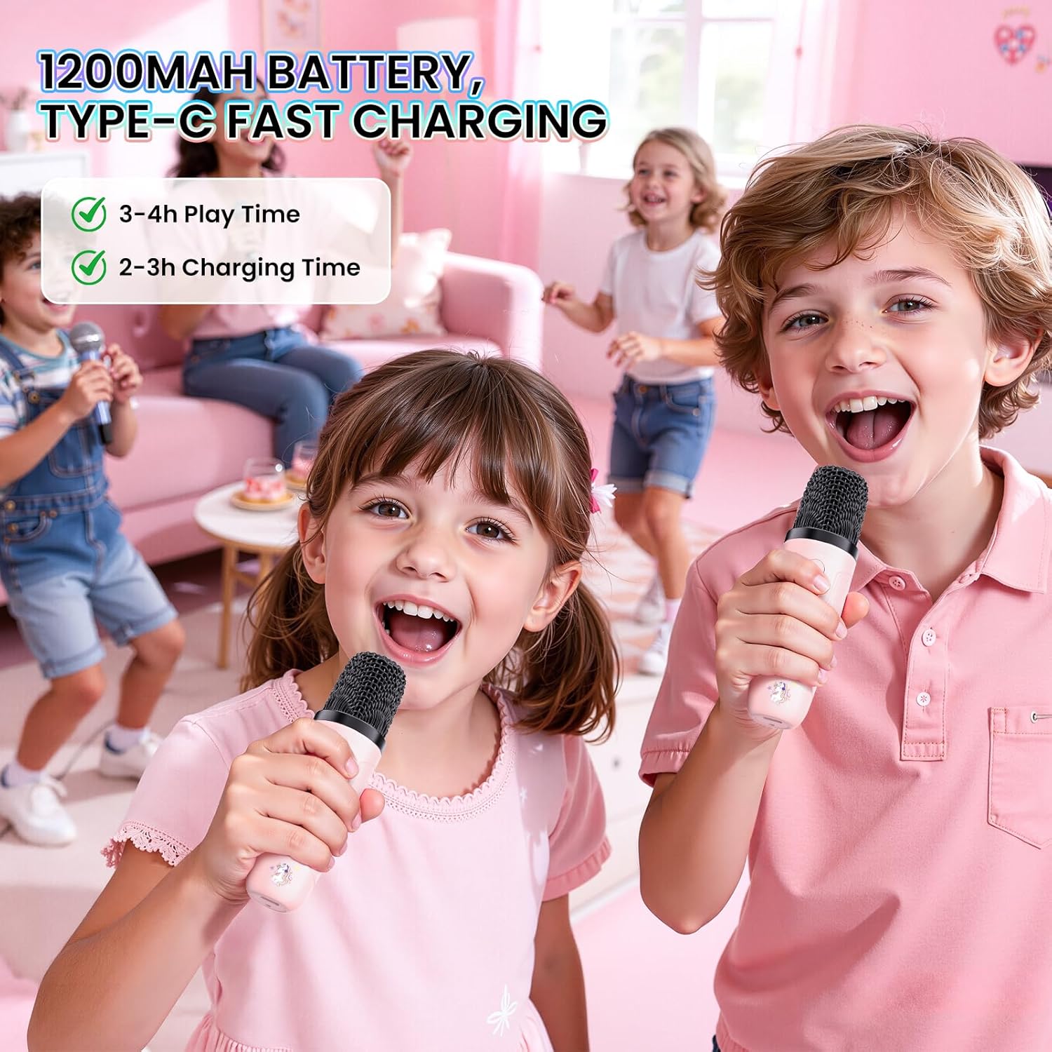 Thumbnail 5 de PKBD Karaoke Infantil Rosa con 2 micrófonos inalámbricos