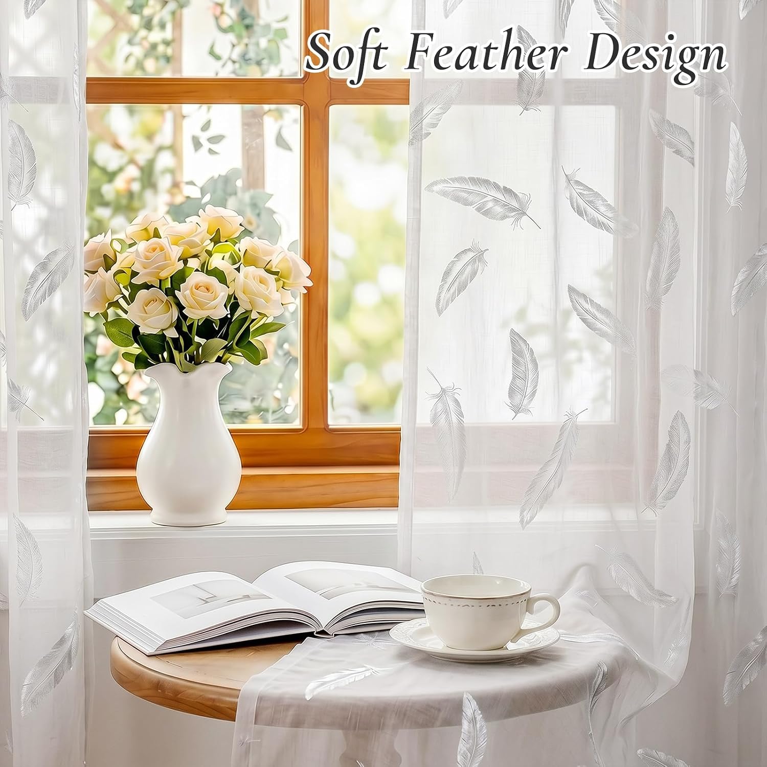 Detalle de Rideau Salon Moderne Lot de 2 – Plumage argenté chaud, 140x260 cm, beige