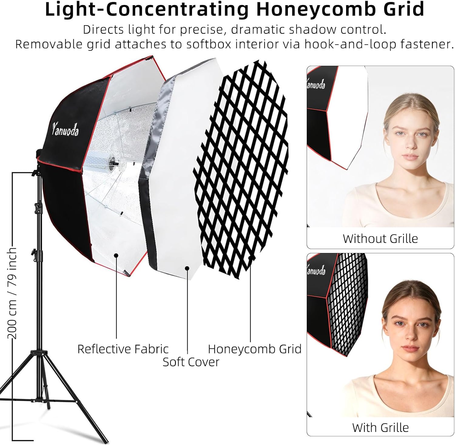 Thumbnail 3 de 95 cm Acht-Eck-Softbox Beleuchtungsset – 110 W CRI 97, Stativ, Diffusor & Grid