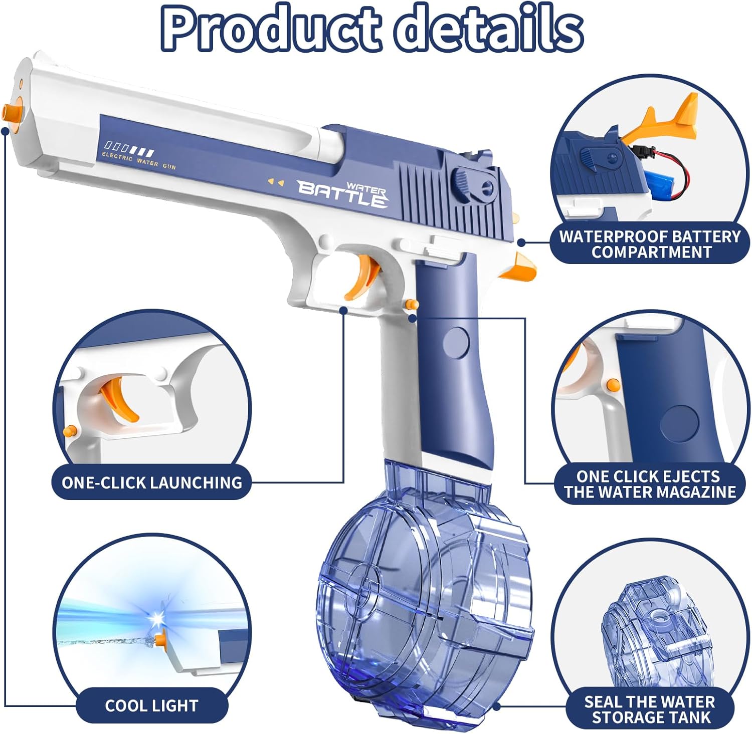 Thumbnail 1 de 2 Pack Electric Water Pistol Guns for Adults & Kids – Automatic Squirt Guns, Long Range 30 ft, 450CC + 60CC