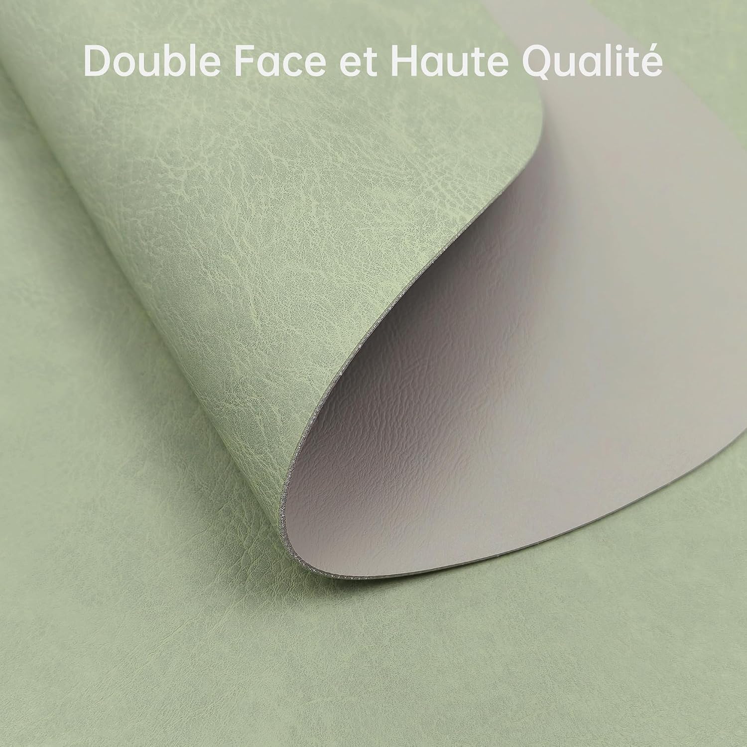 Detalle de KitchenBoss Set de Table Lavable et Dessous de Table Double Face – Vert Gris (6× 40x30 cm) + 6 Sous-verres