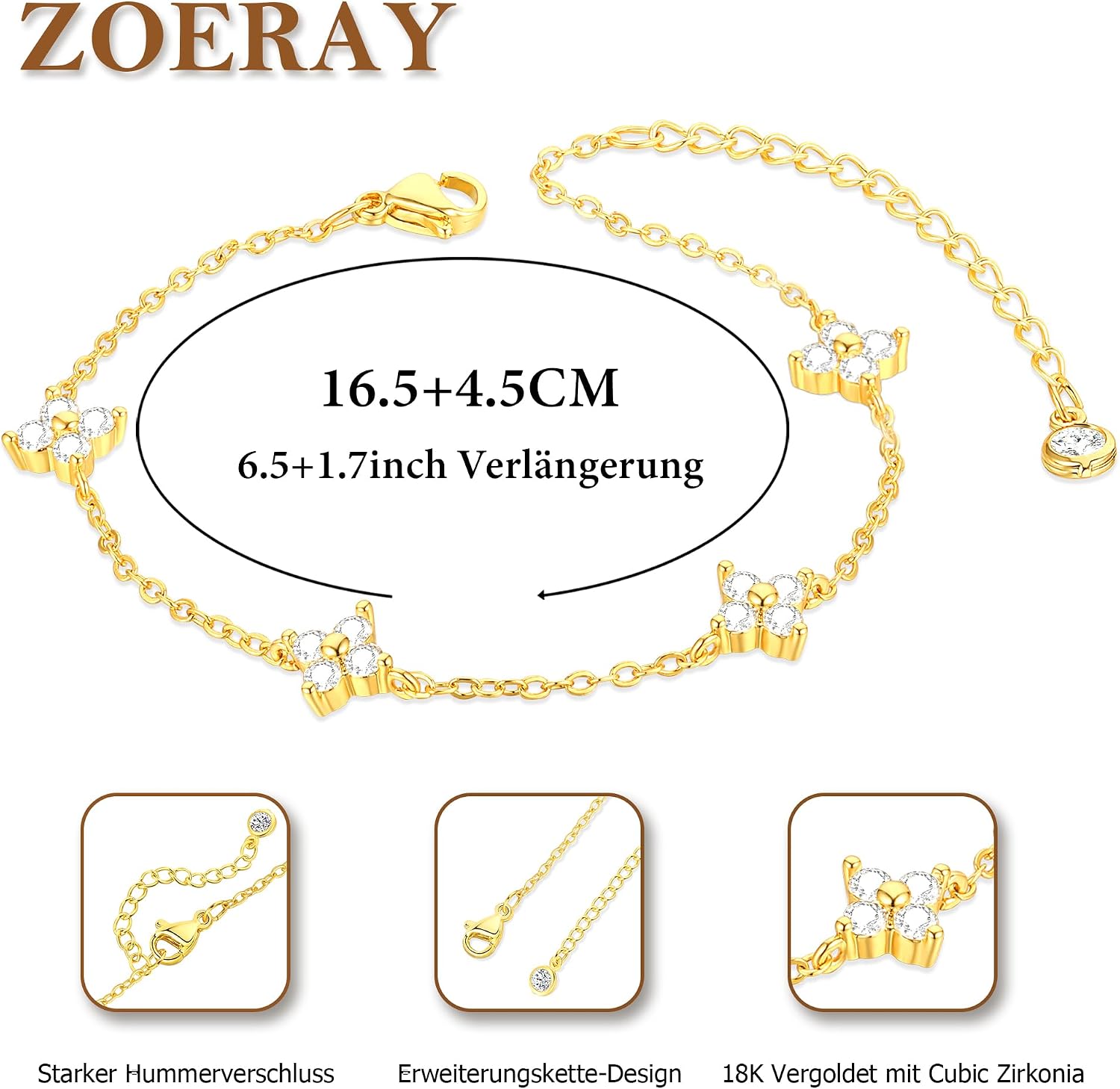 Detalle 1 de ZOERAY Armband Damen Gold Silber verstellbar