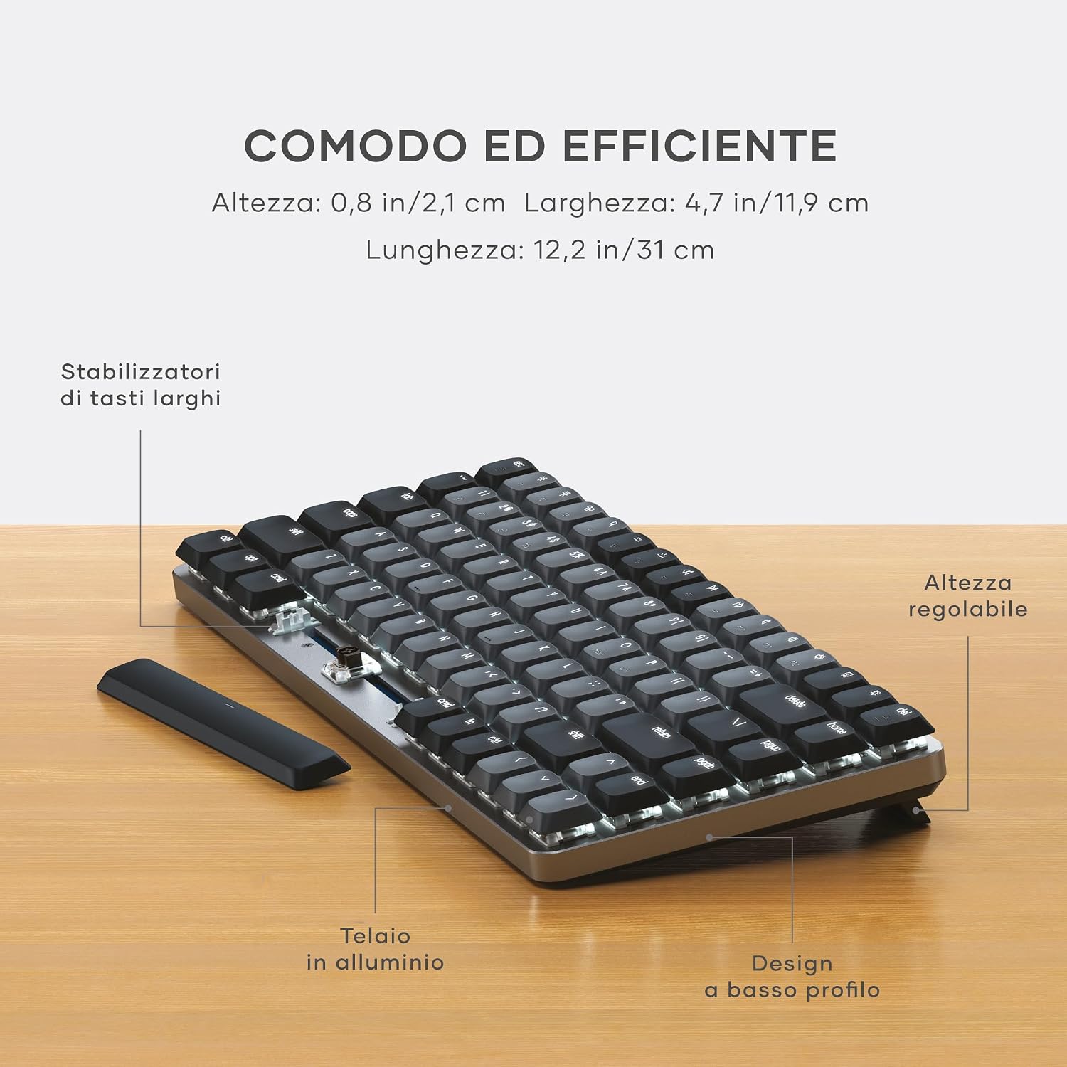 Detalle de Satechi Tastiera Meccanica 75% SM1 QWERTY US: Bluetooth, 84 tasti retroilluminata e ricaricabile (Grigio-Nero) – per Mac e Windows