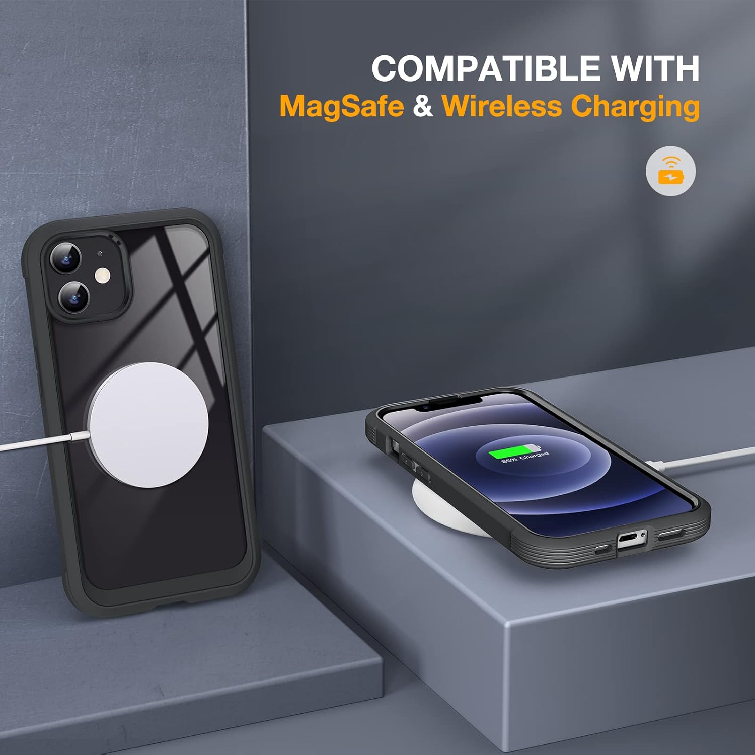 Thumbnail 5 de Miracase iPhone 12 / 12 Pro 6.1-inch Case with Built-in Tempered Glass Screen Protector (Full Body, Black)