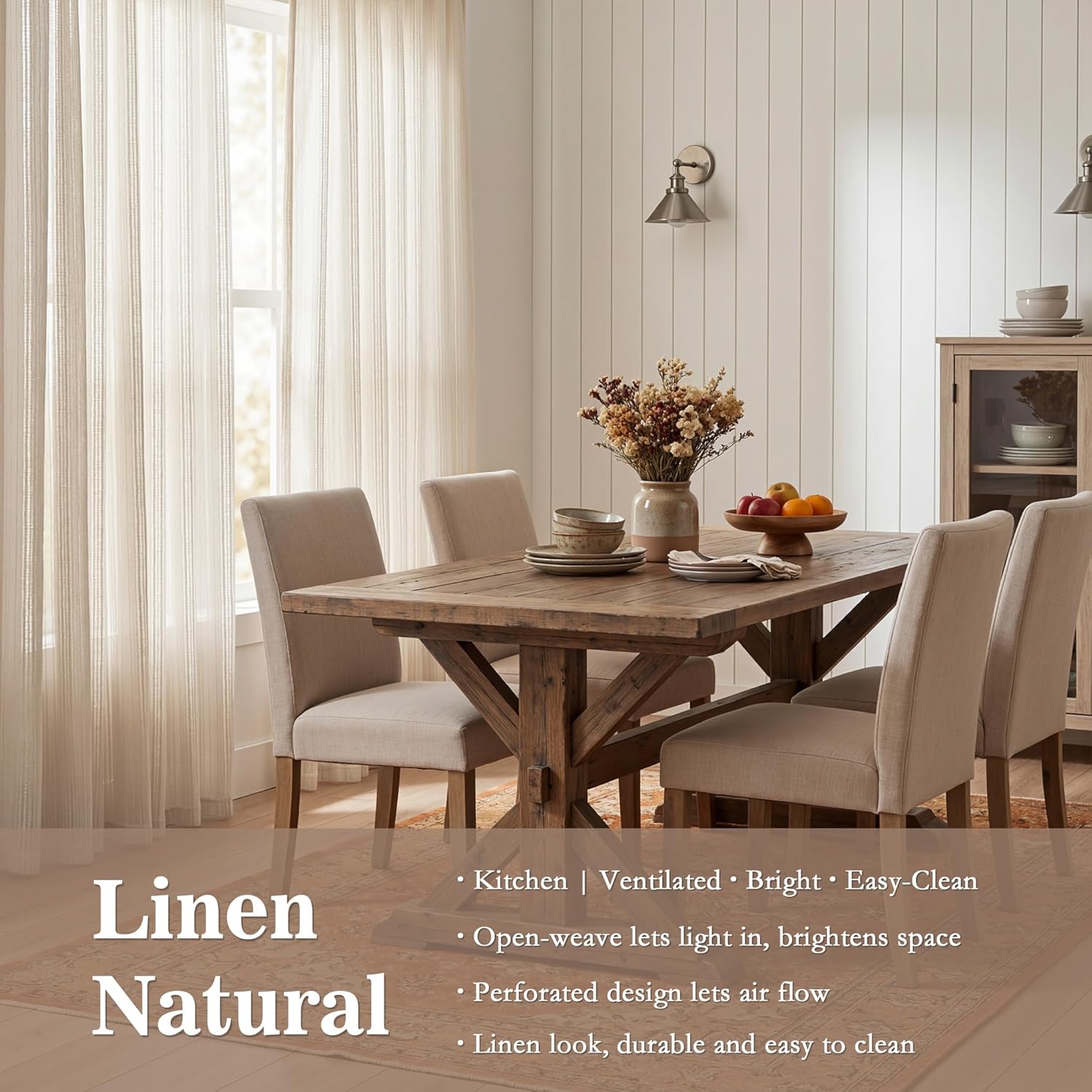Thumbnail 6 de Lin Rideau Beige Voliage – Rideaux en lin crocheté, 140x240 cm, 2 pièces, ambiance bohème nordique