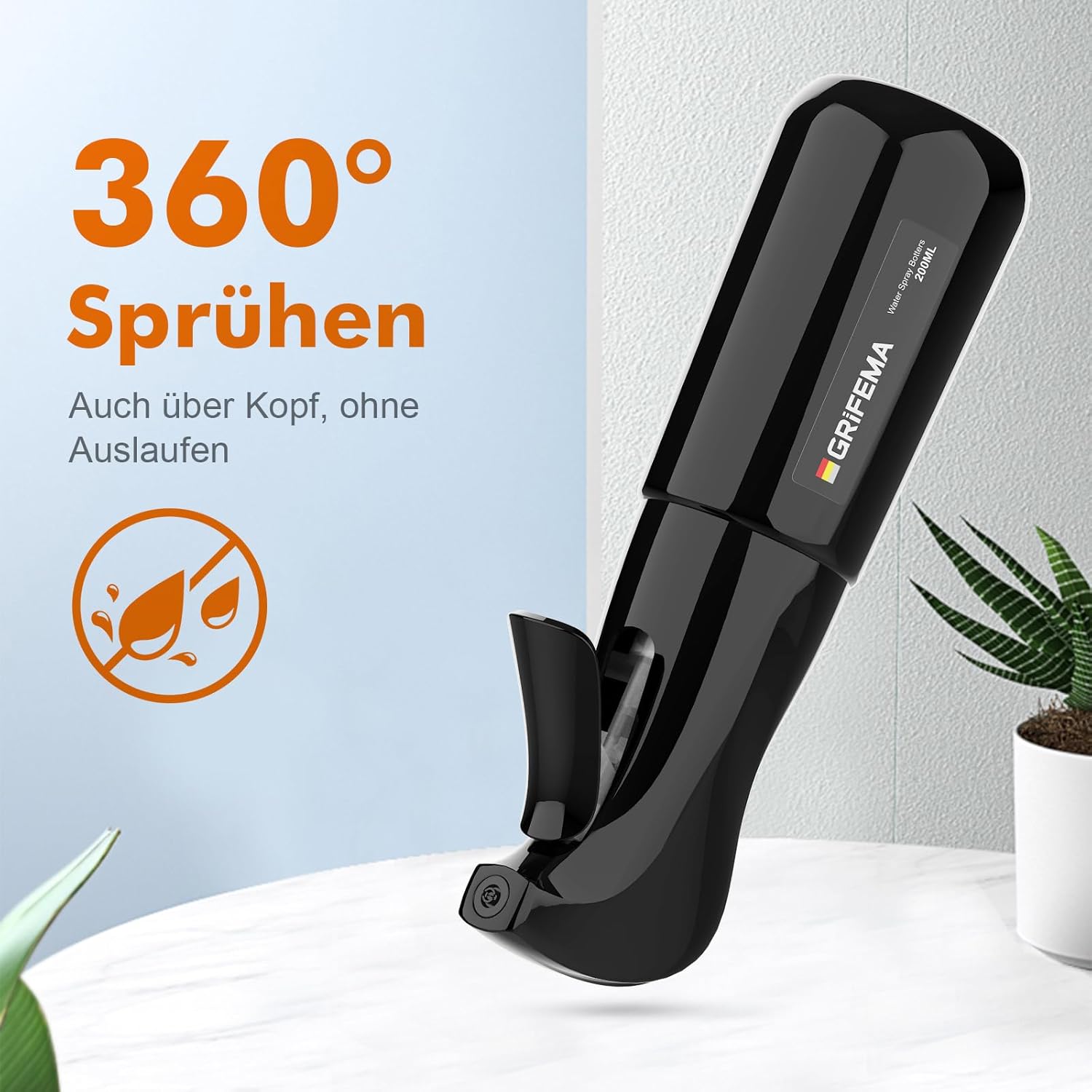Thumbnail 3 de GRIFEMA Sprühflasche 200 ml Schwarz – Wasserzerstäuber mit 0,2-mm-Präzisionsdüse (BPA-frei)