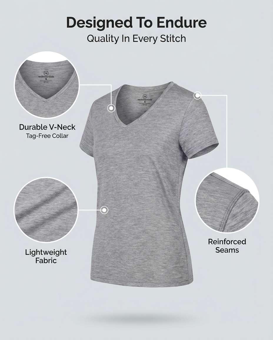 Detalle de Real Essentials 5 Pack: Women's Dry-Fit V-Neck Short Sleeve Tee
