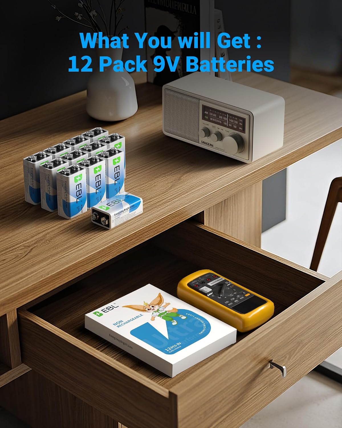 Detalle 2 de EBL 9V Alkaline Batteries, 12-Pack