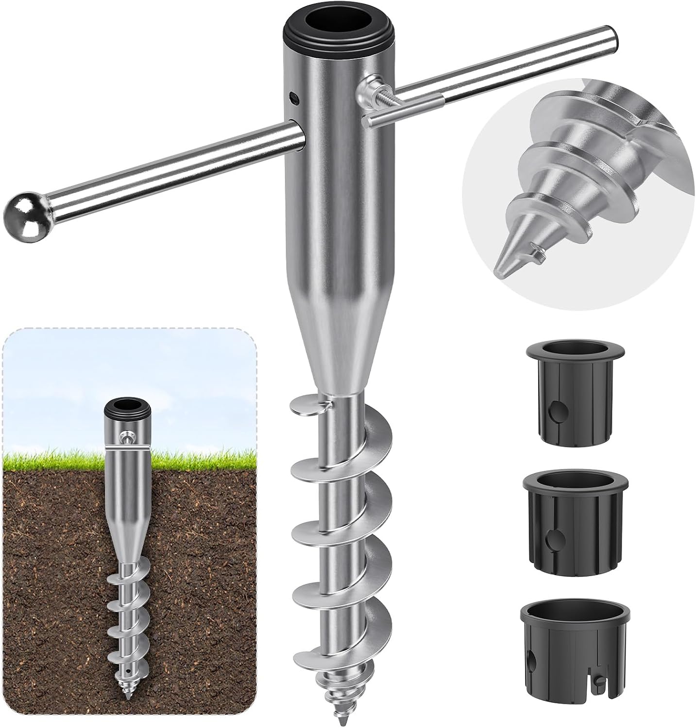 Dolibest Parasol Beach Anchor, 42cm Rotary Ground Spike for 3–5cm Poles