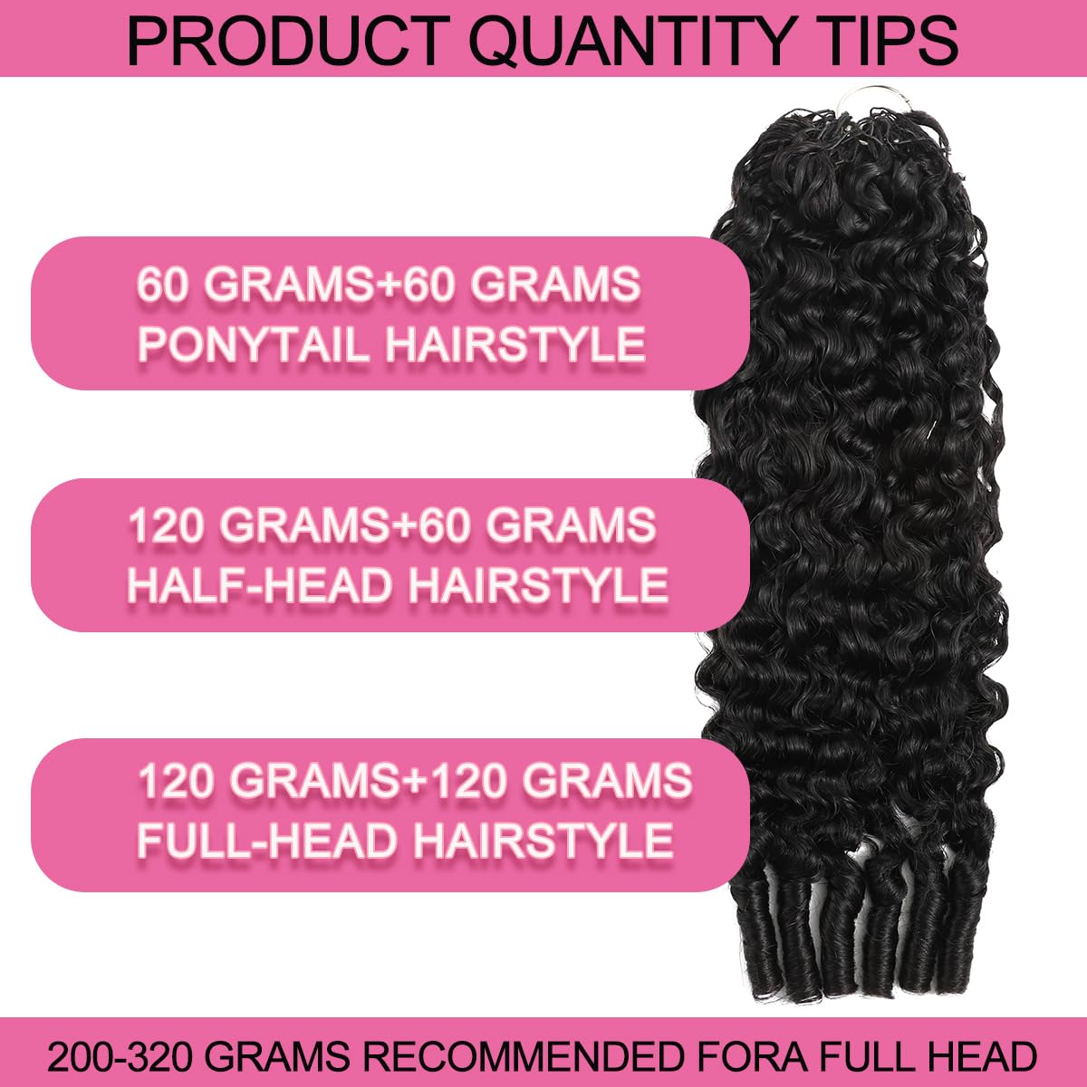 Detalle de Human Crochet Hair 20 Inch Burmese Curly, 60g Bundle — Knotless, Pre-Separated, Lightweight & Reusable