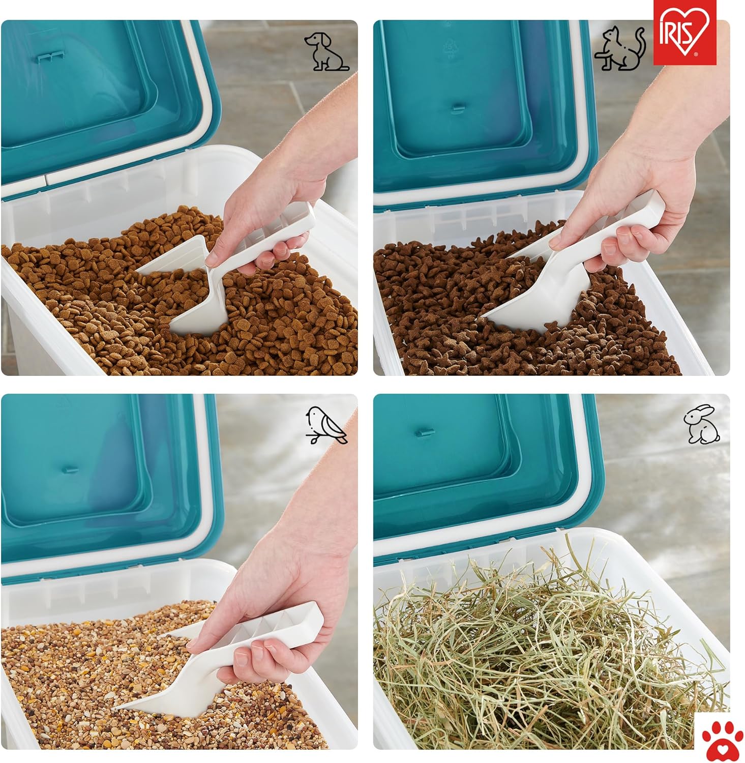 Detalle 2 de Iris Ohyama Boîte Hermétique à Croquettes 40 L / 15 kg avec Roues et Pelle – Bleu Sarcelle