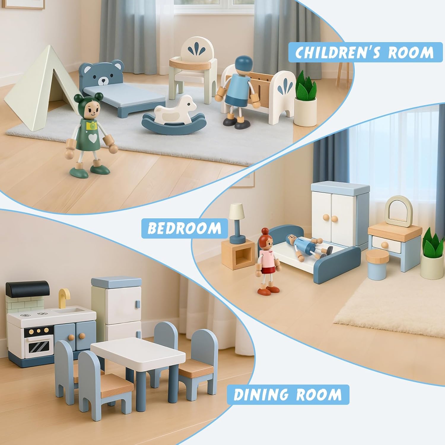 Thumbnail 3 de Wooden Dollhouse Furniture Set (32 pcs) – Solid wood miniature rooms and accessories for 1:12 dollhouses, age 3+