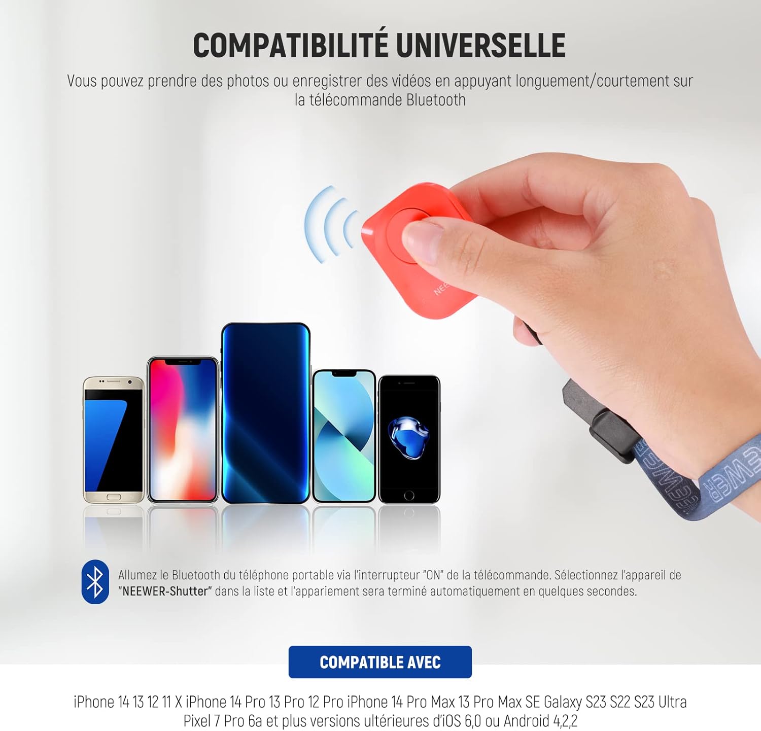 Detalle de NEEWER RT116 commande Bluetooth sans fil pour déclencher la caméra (avec lanière) pour iPhone et Android