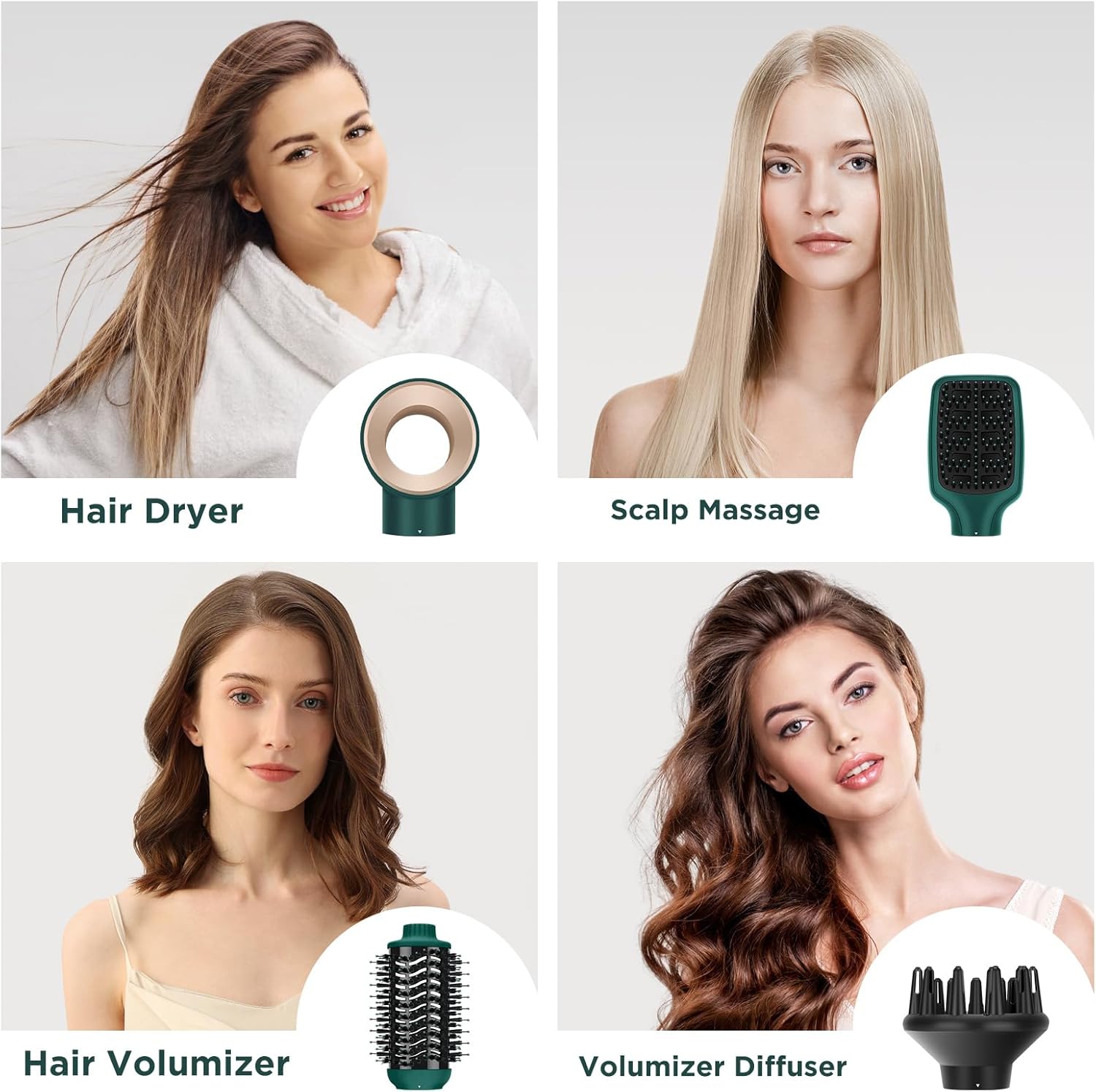 Detalle 2 de IG INGLAM 4-in-1 Detachable Hair Dryer Brush with Oval Titanium Barrel (Dark Green)