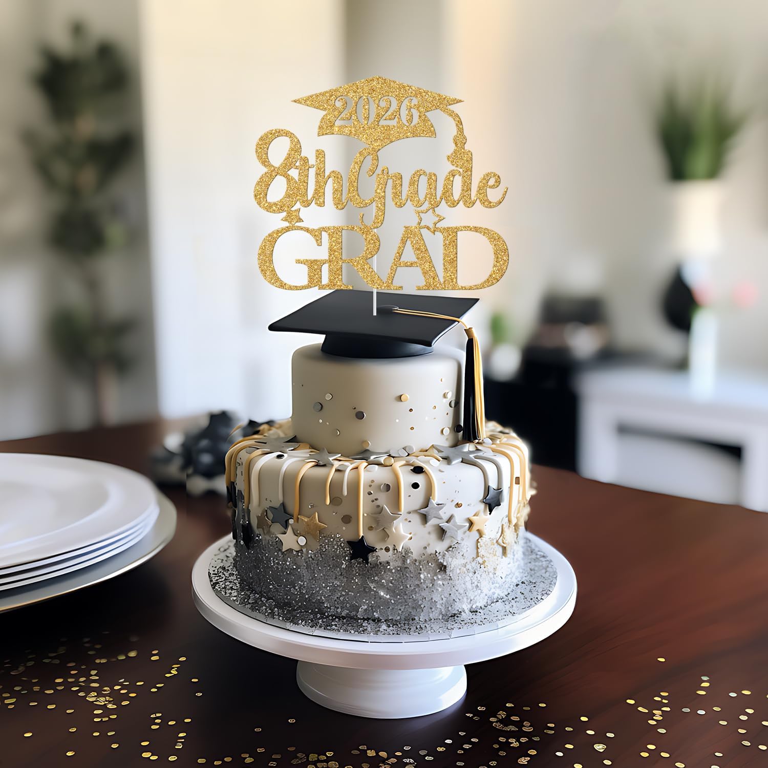 Thumbnail 5 de 8th Grade Cake Topper, Gold Glitter