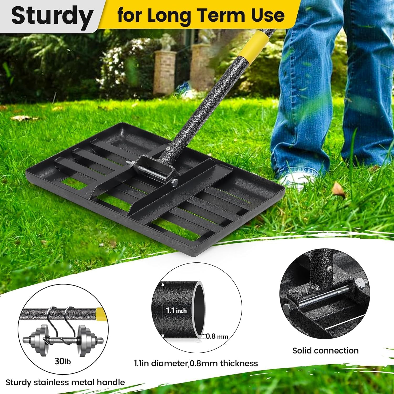 Thumbnail 4 de Lawn Leveling Rake, Heavy Duty 43×25 cm Curved Ground Plate with 182 cm Handle