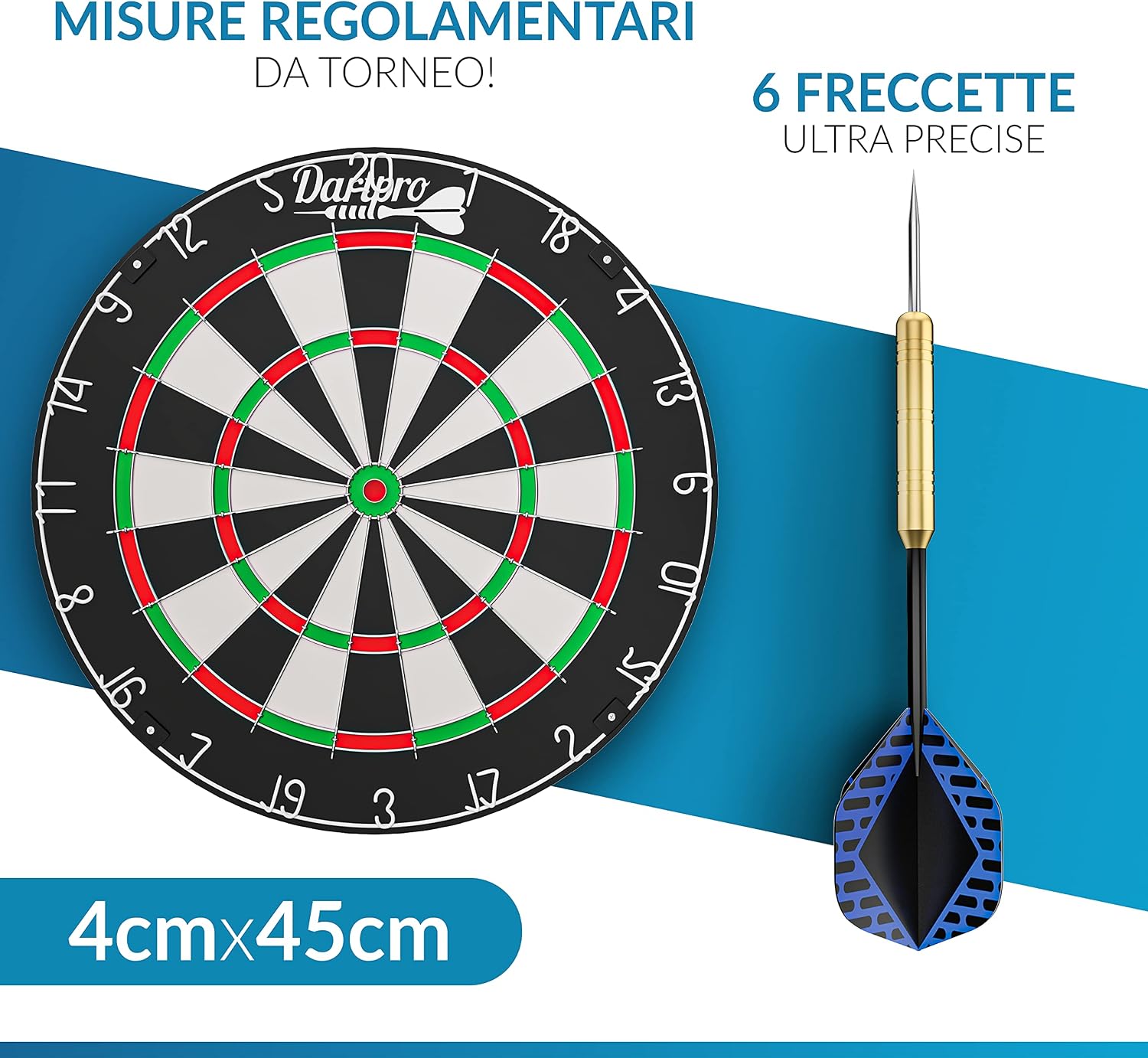 Detalle de DartPro Bersaglio freccette in sisal autorigenerante con 6 freccette professionali