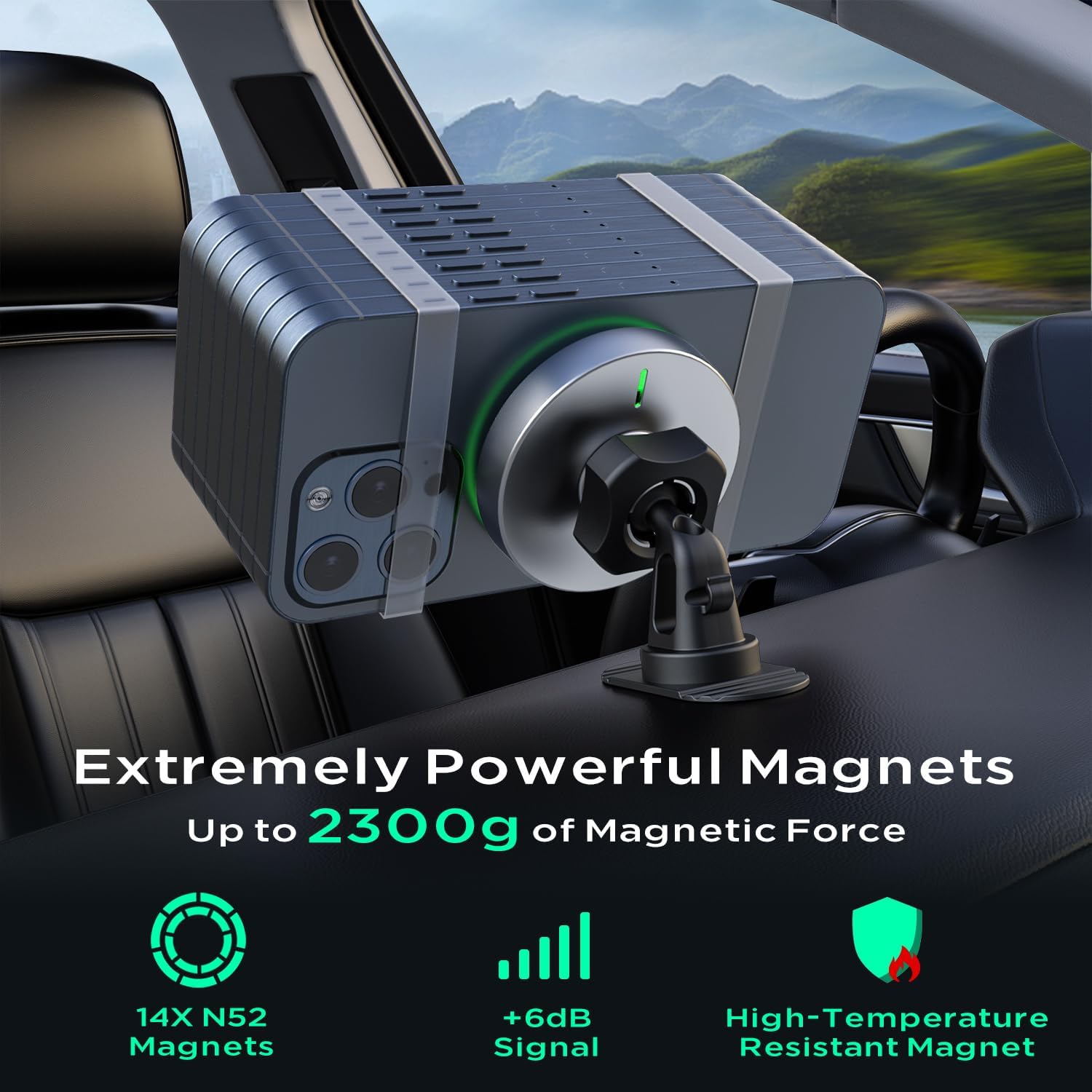 Detalle 2 de Hinyx Mag-Safe Handyhalterung fürs Auto mit Ladefunktion – magnetische Autohalterung mit Qi-Laden