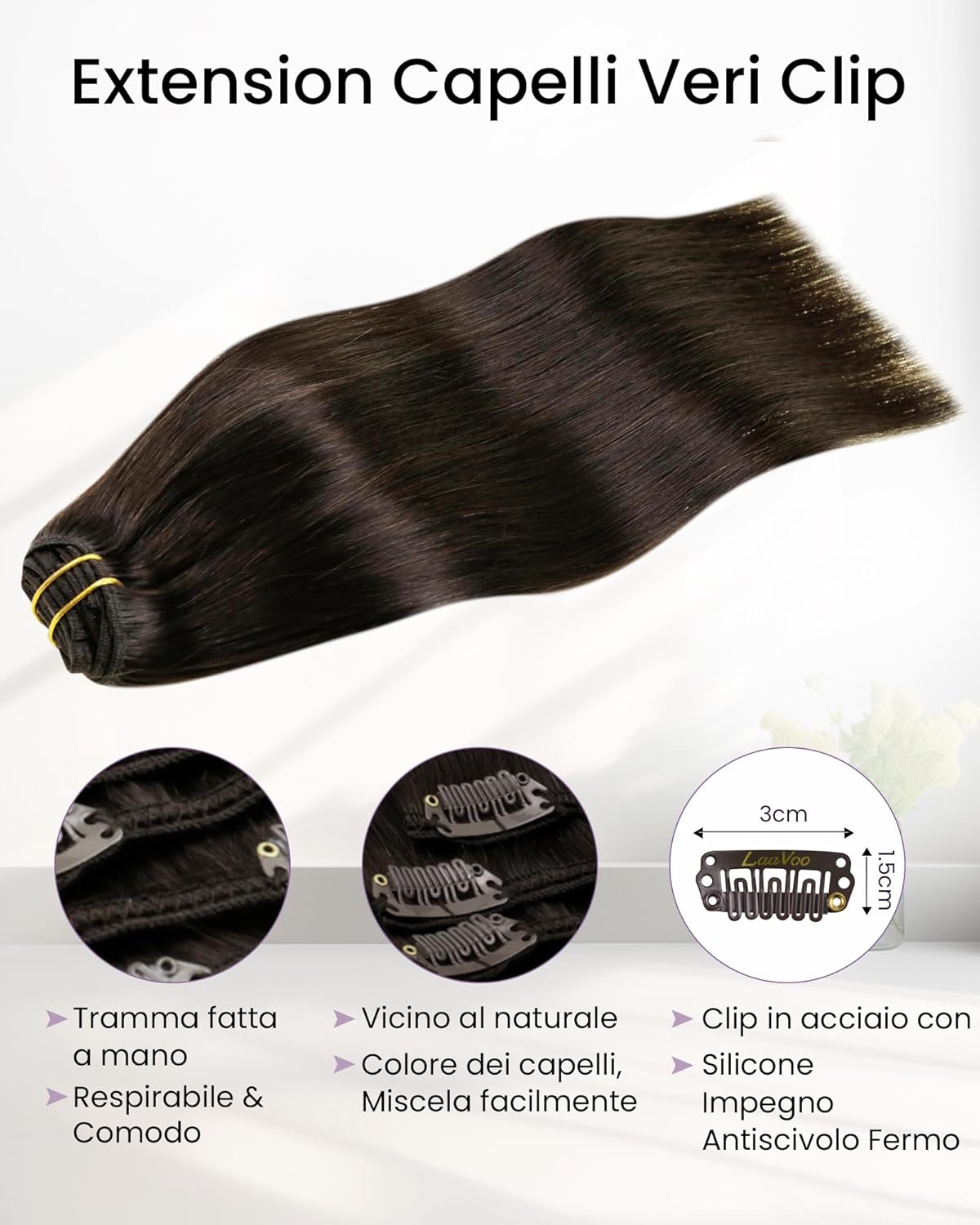 Thumbnail 2 de LaaVoo Extension capelli veri clip marrone scuro 30 cm 80 g 💇♀