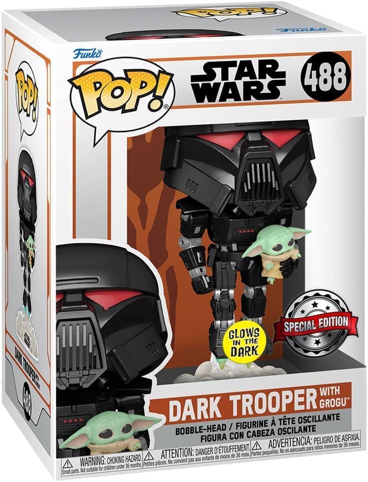 Detalle 2 de Funko POP! スター・ウォーズ:マンダロリアン ダーク・トルーパー&グローグ #488 暗闇で光る限定フィギュア