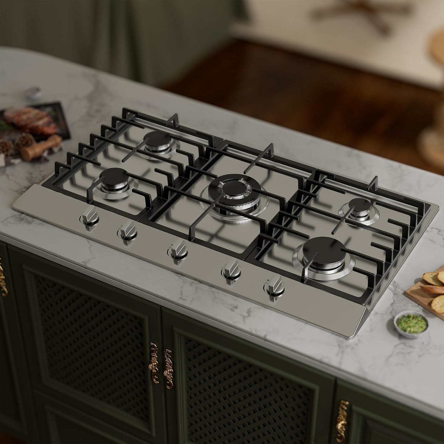 Detalle de COOKTOP Gas Cooktop 36 Inch 5-Burner Stainless Steel Gas Cooktop