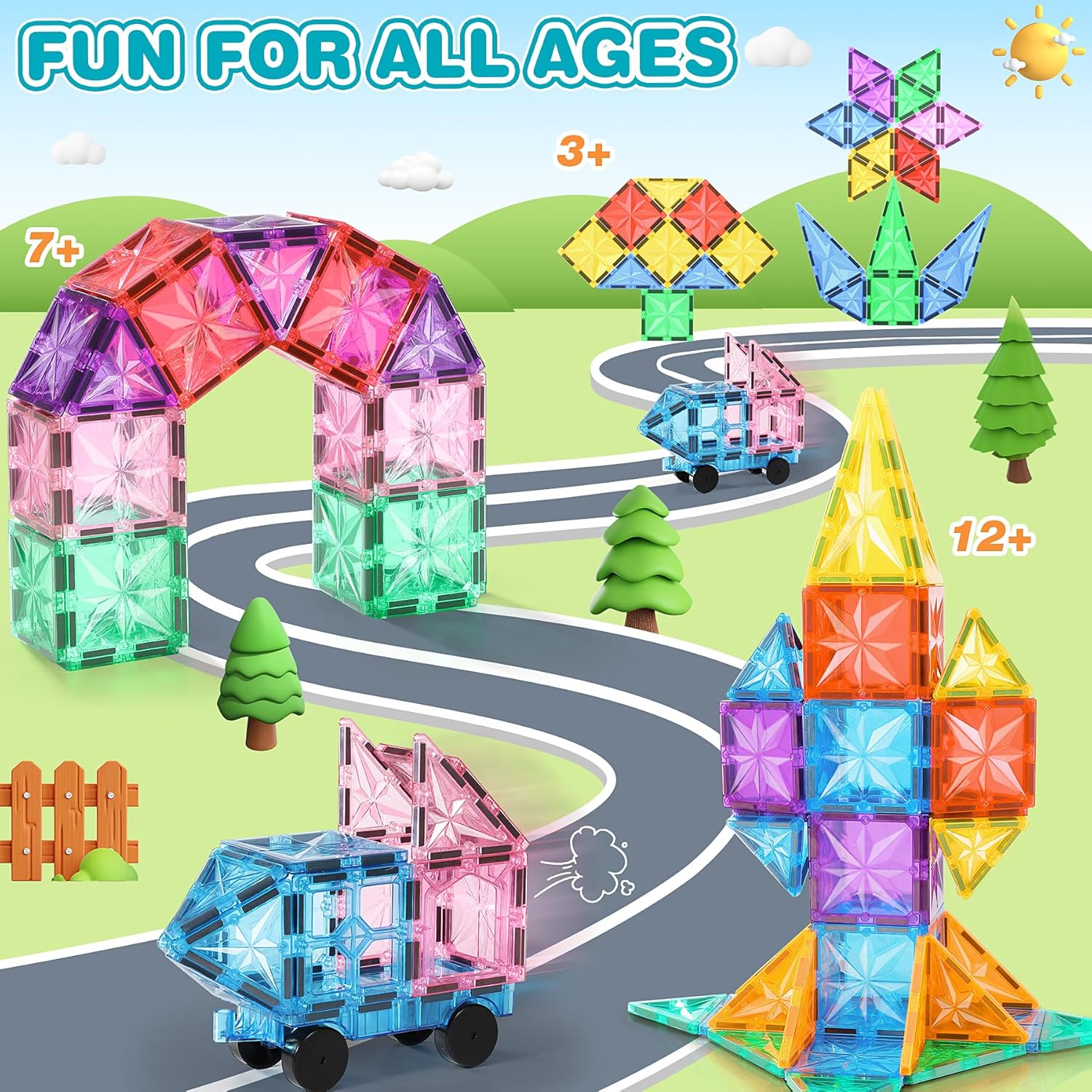 Detalle de Lovchil 61-piece Magnetic Tiles STEM Building Blocks Set for Preschoolers