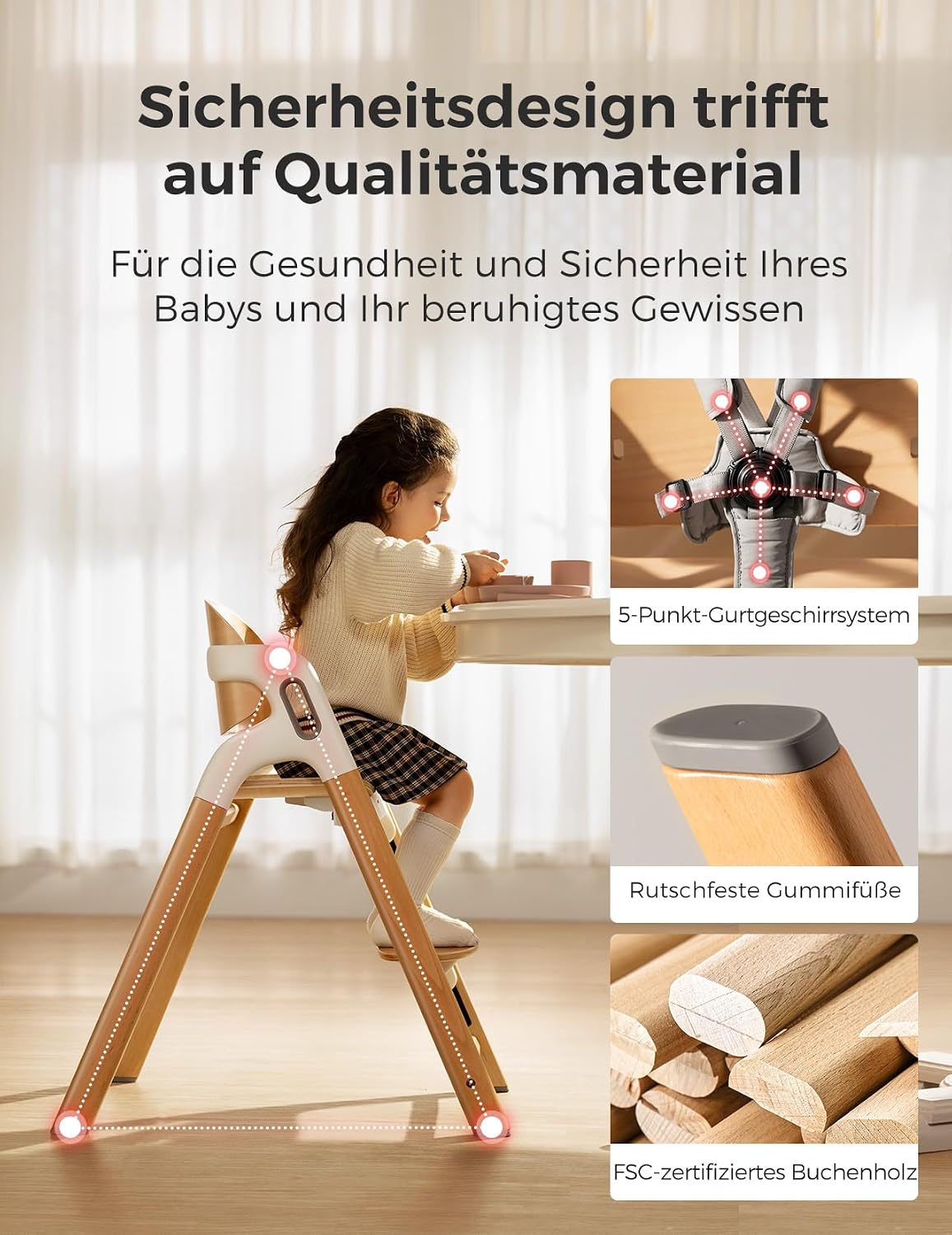 Thumbnail 2 de Momcozy DinerPal Hochstuhl aus Buchenholz – 5-in-1, verstellbar & umwandelbar für Babys bis Erwachsene