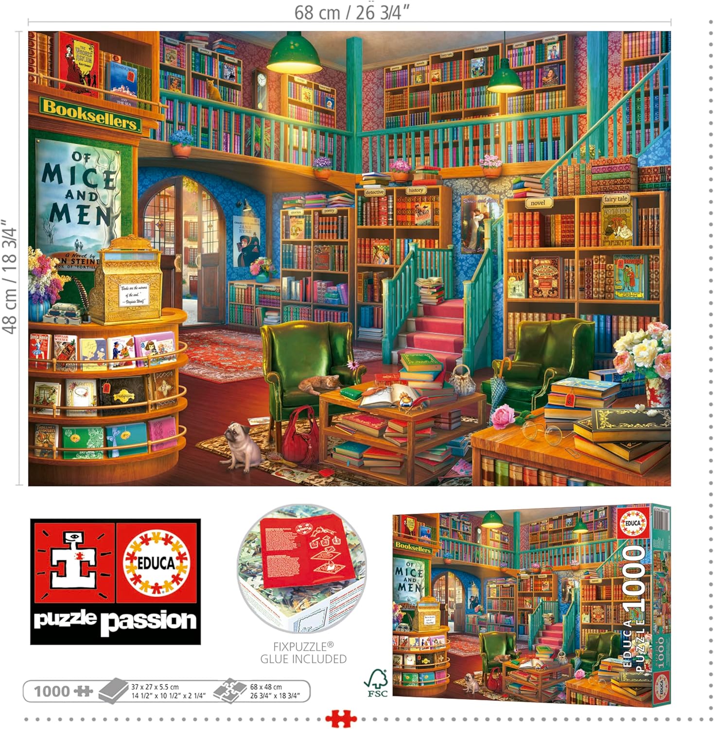 Thumbnail 2 de Puzzle Educa “Biblioteca” da 1.000 pezzi con colla Fix Puzzle, 68 x 48 cm