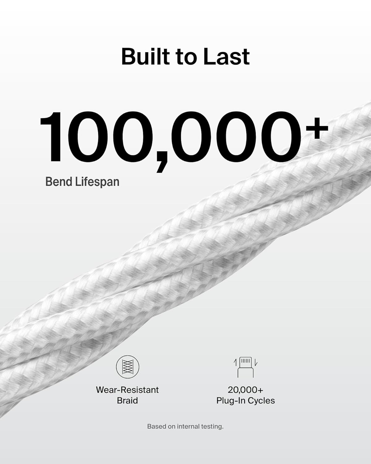 Thumbnail 2 de Belkin USB-A to USB-C Cable (6.6 ft, 15W) – Braided, Flexible iPhone & USB-C Charging Cord, White