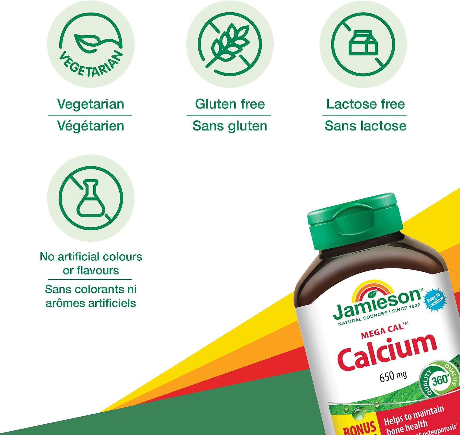 Detalle 2 de Jamieson Mega Cal 64642048707 Calcium Caplets, 650 mg, 5 Calcium Sources