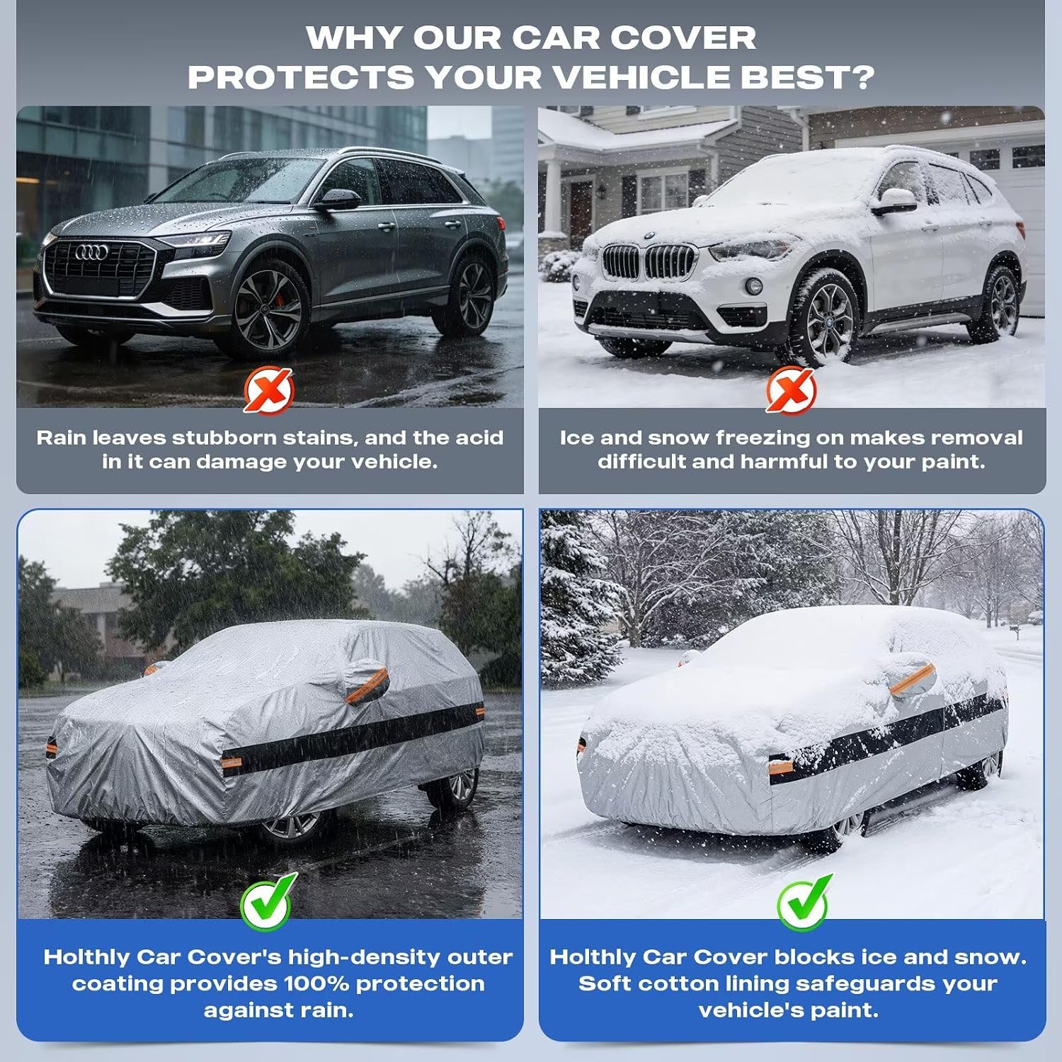 Thumbnail 1 de Holthly 10-Layers Custom-Fit Car Cover for Jeep Wrangler 2Door 2dr - All-Weather Waterproof with Cotton Lining, Silver