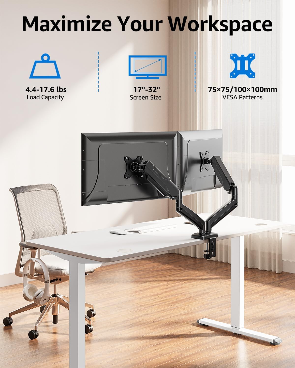 Detalle de MOUNTUP Dual Monitor Stand for 32-Inch Screens