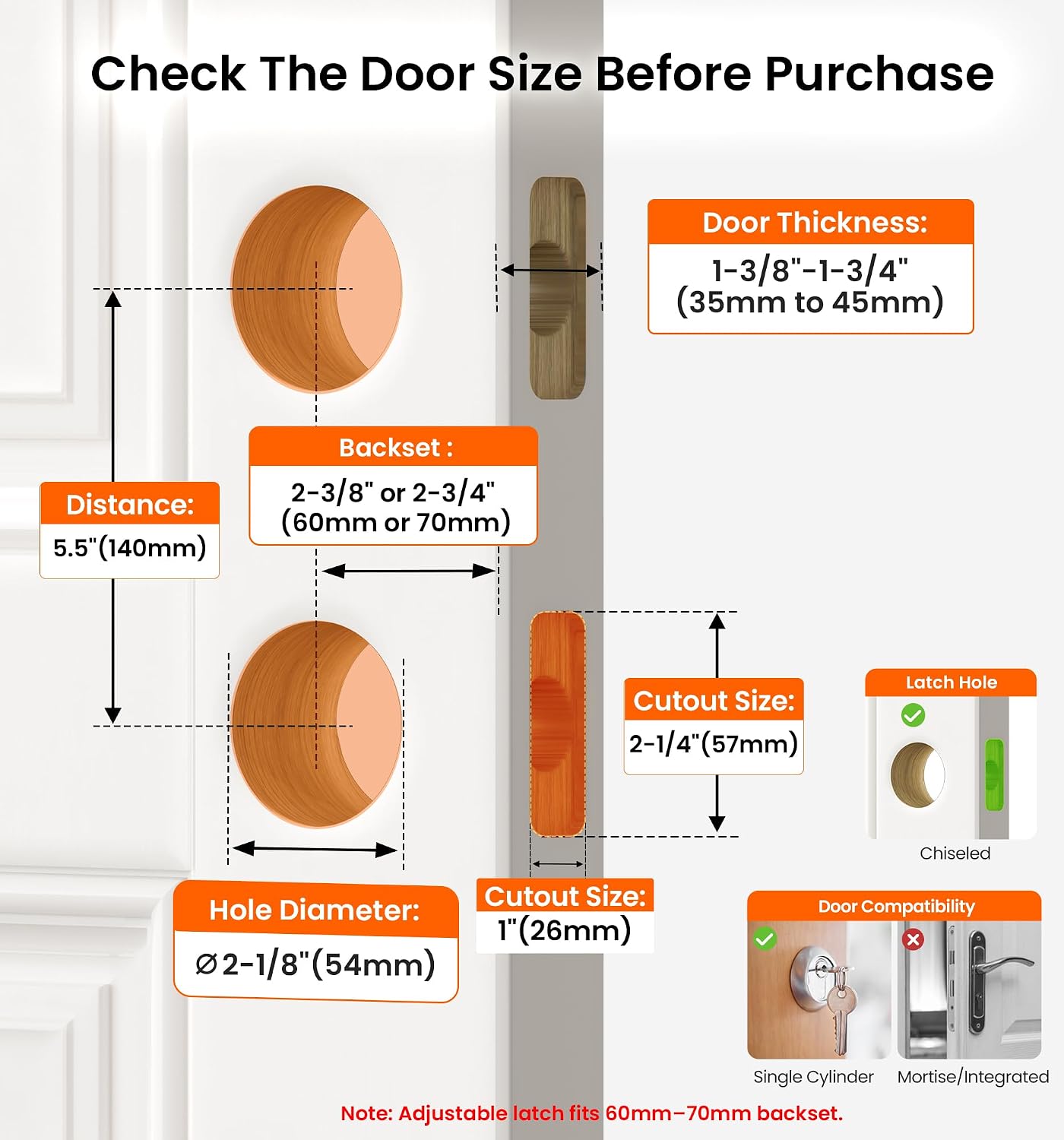 Detalle 2 de Veise Front Door Handle Lock Set, Zinc Alloy