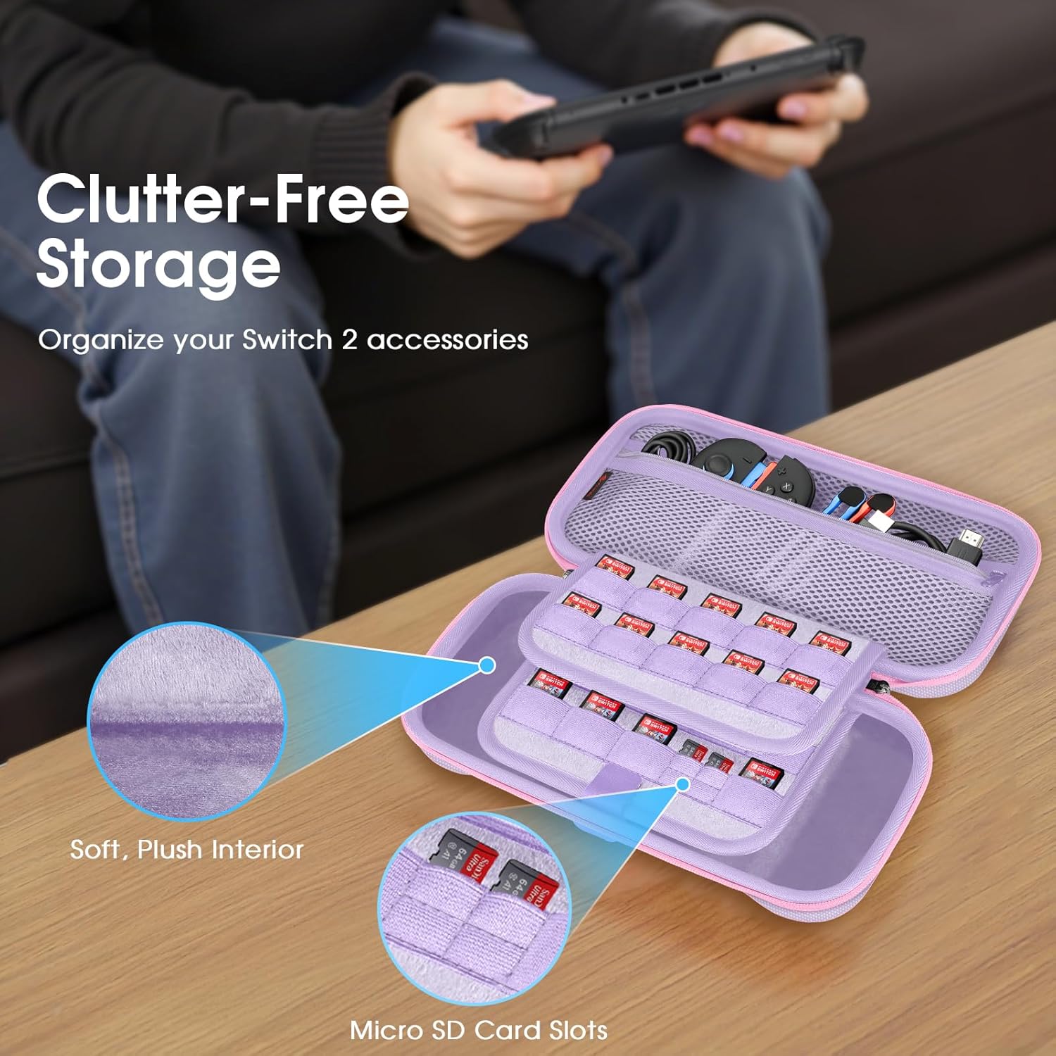 Thumbnail 3 de FINTIE Étui rigide EVA pour Nintendo Switch 2 (2025) lilas avec rangement pour 19 cartes