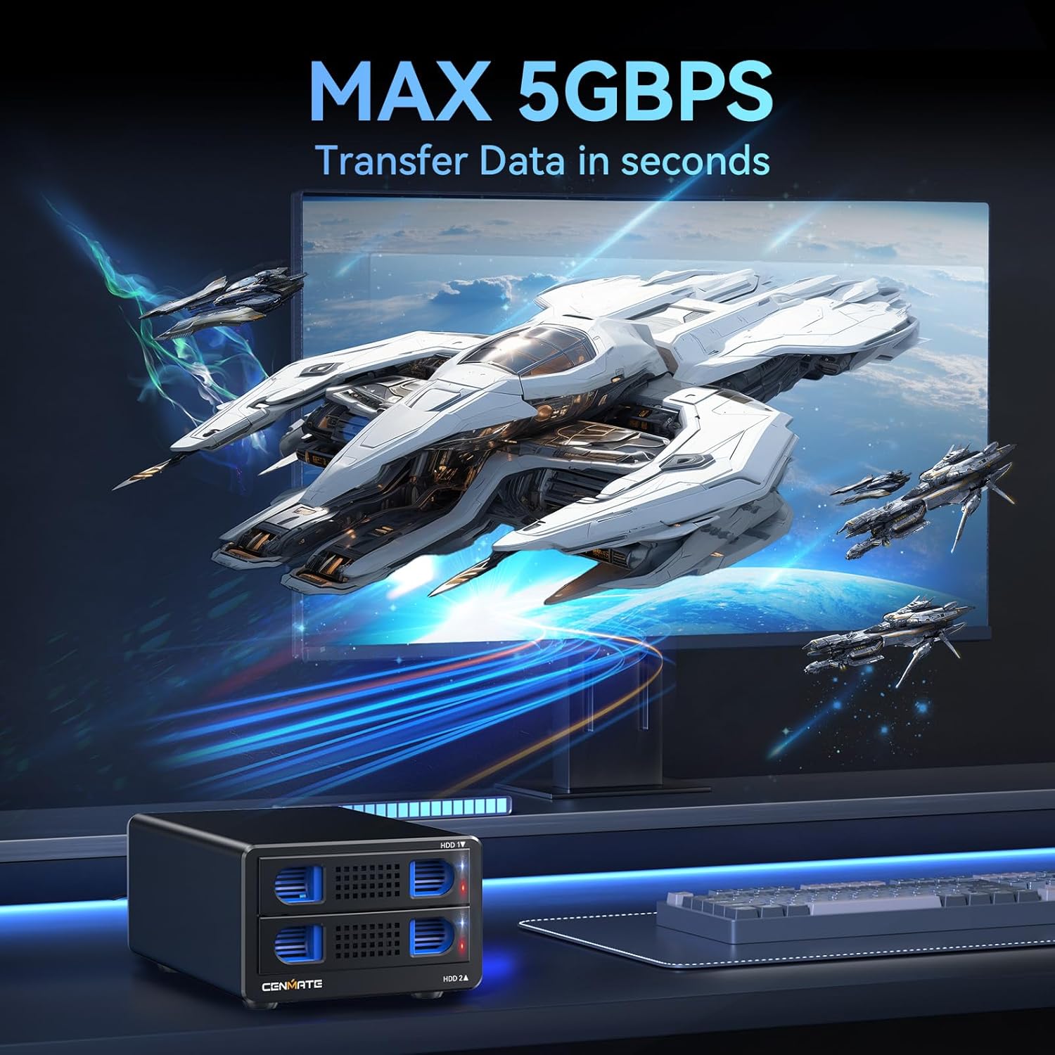 Thumbnail 2 de 2-Schacht USB 3.0 Festplattengehäuse für 2.5/3.5" SATA HDD/SSD mit Lüfter & Hot Swap (USB A/C 3.0)