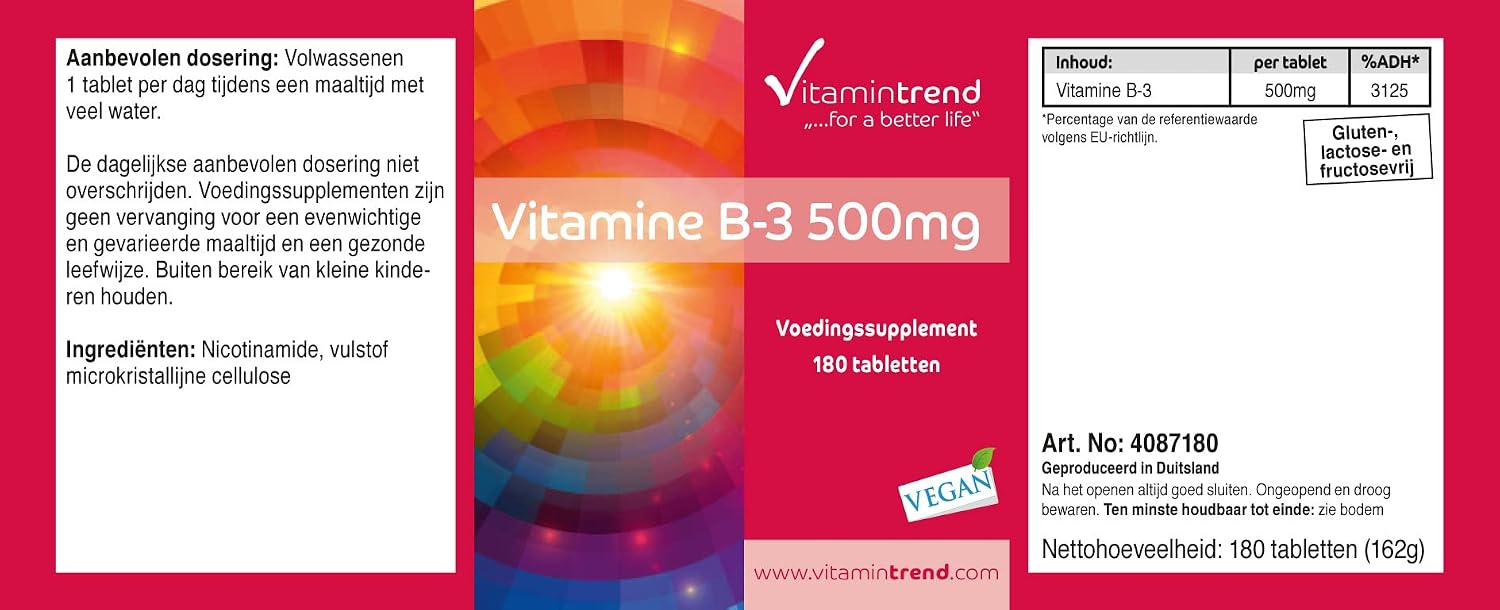 Thumbnail 6 de Vitamintrend Vitamin B3 500 mg – 180 Tabletten, vegan, hochdosiert, made in Deutschland