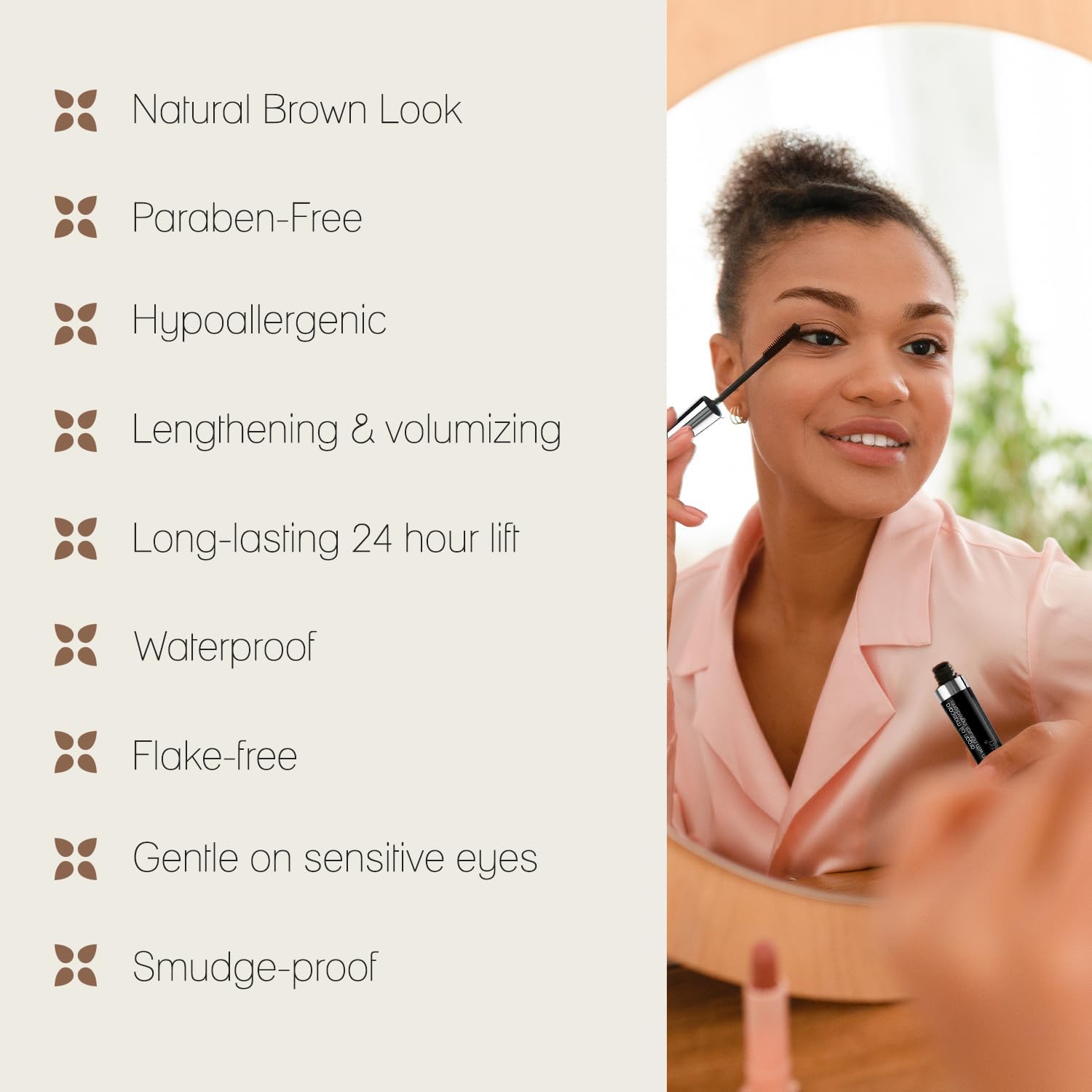 Detalle 1 de Poppy Austin Brown Vegan Mascara, Waterproof Volume and Length, 9 g