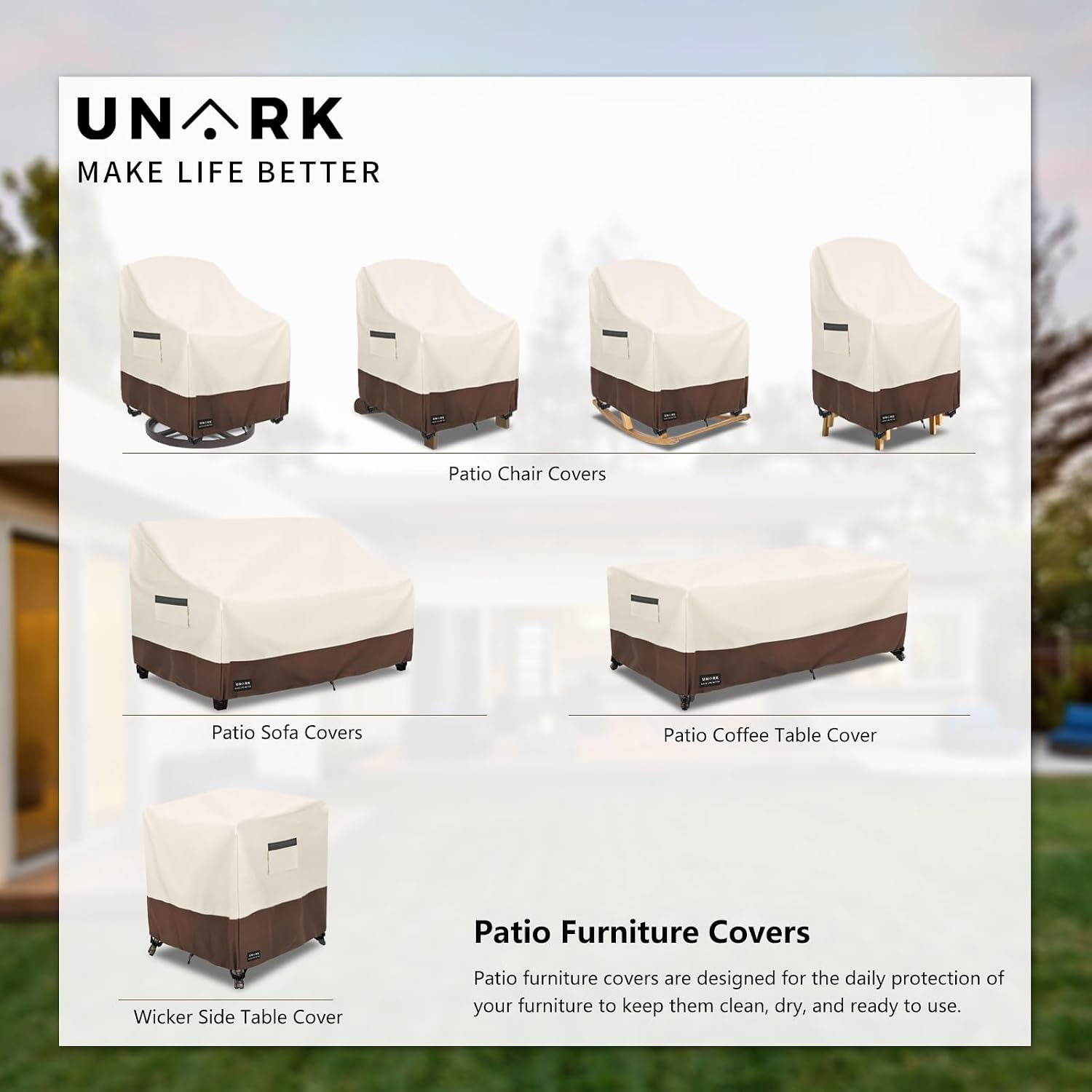Detalle de UNARK 01-SFZ-L-Zhuangse-4pack Swivel Patio Chair Covers, 600D, 4-Pack